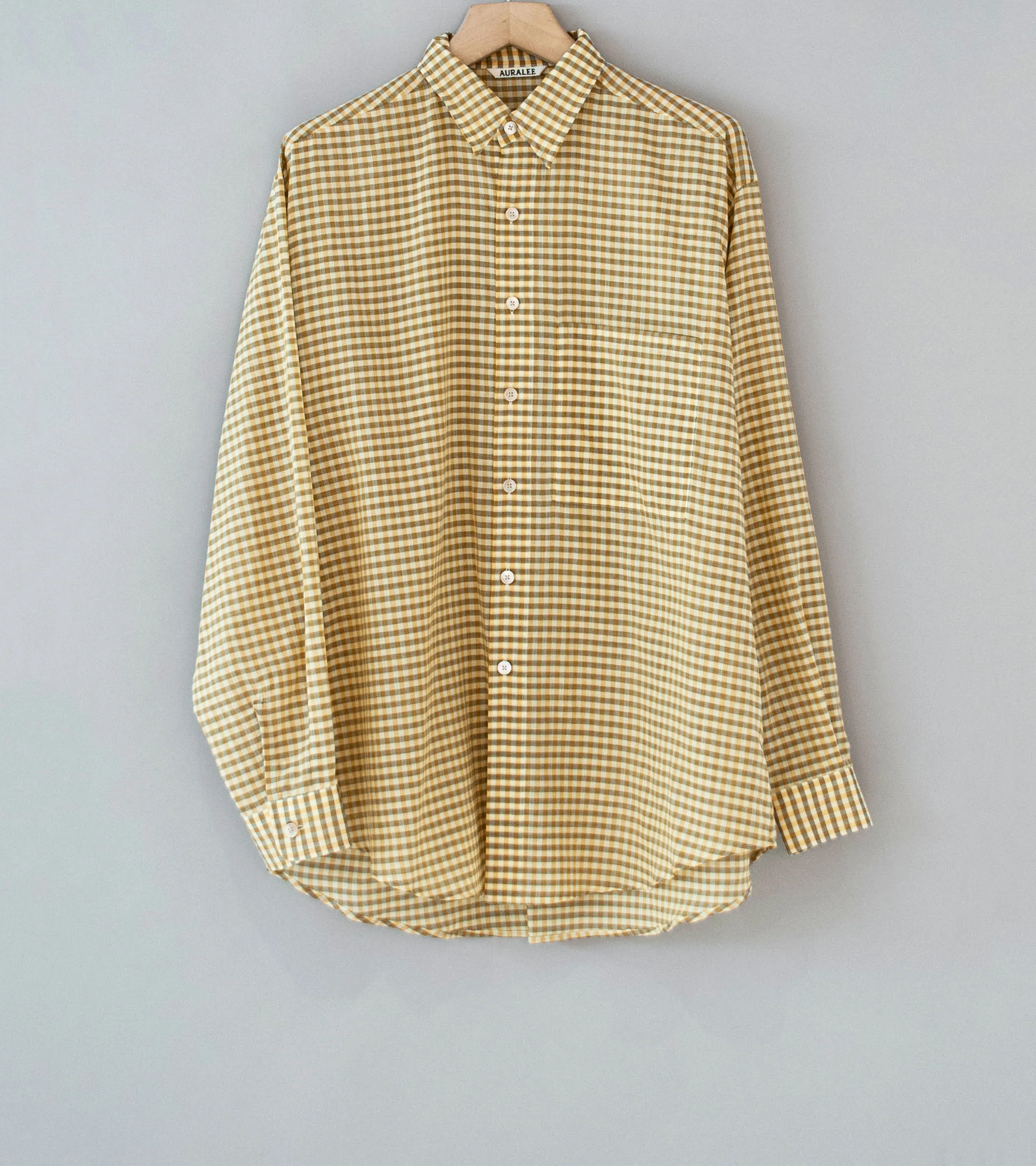 Auralee 'Airy Light Cotton Check Big Shirt' (Mustard Gingham Check)