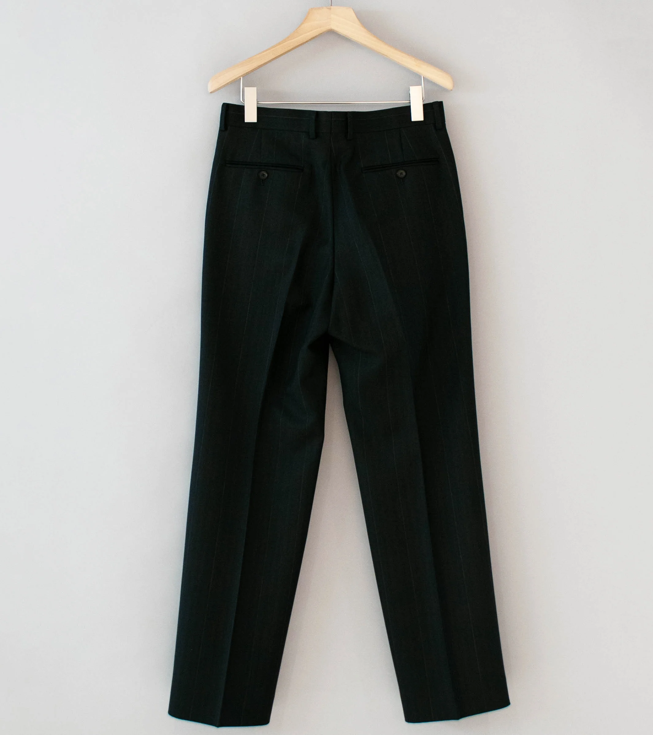 Auralee 'Bluefaced Wool Two Tuck Slacks' (Charcoal Navy Stripe) - Image 5
