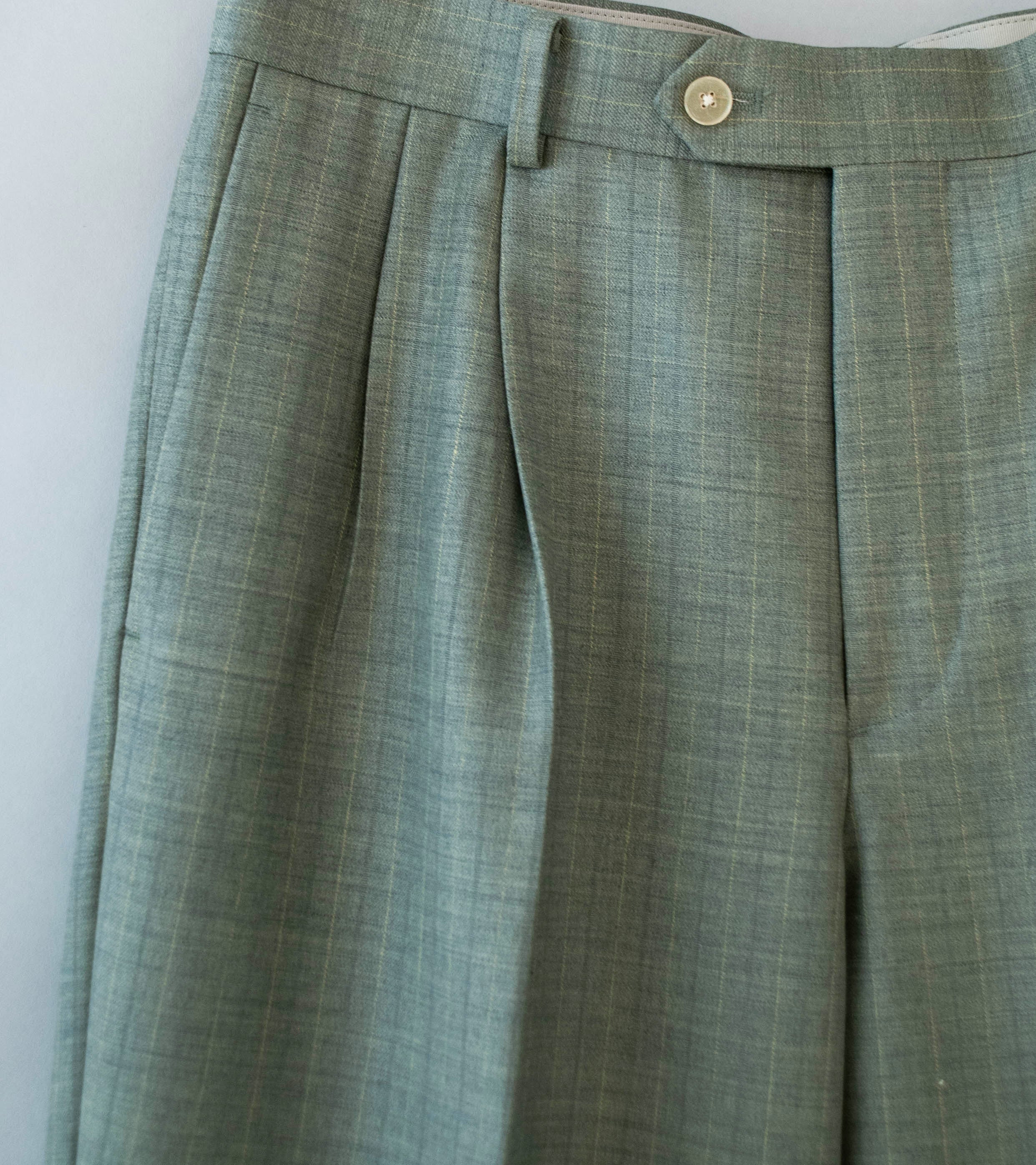 Auralee 'Bluefaced Wool Two Tuck Slacks' (Khaki Gray Stripe) - Image 2