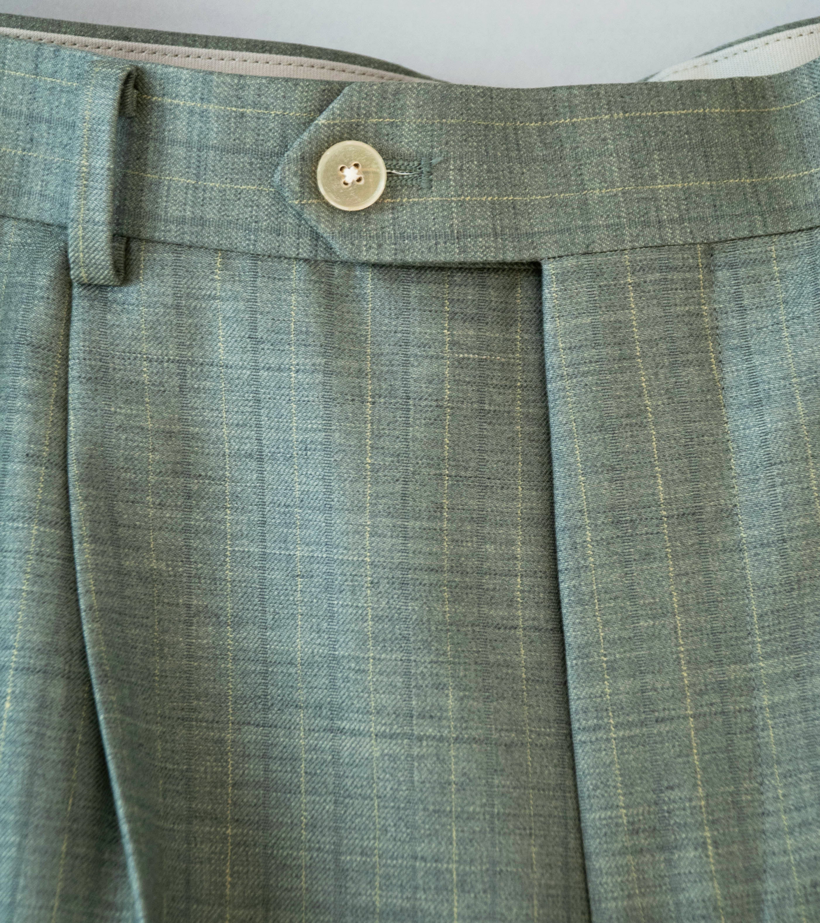 Auralee 'Bluefaced Wool Two Tuck Slacks' (Khaki Gray Stripe) - Image 4