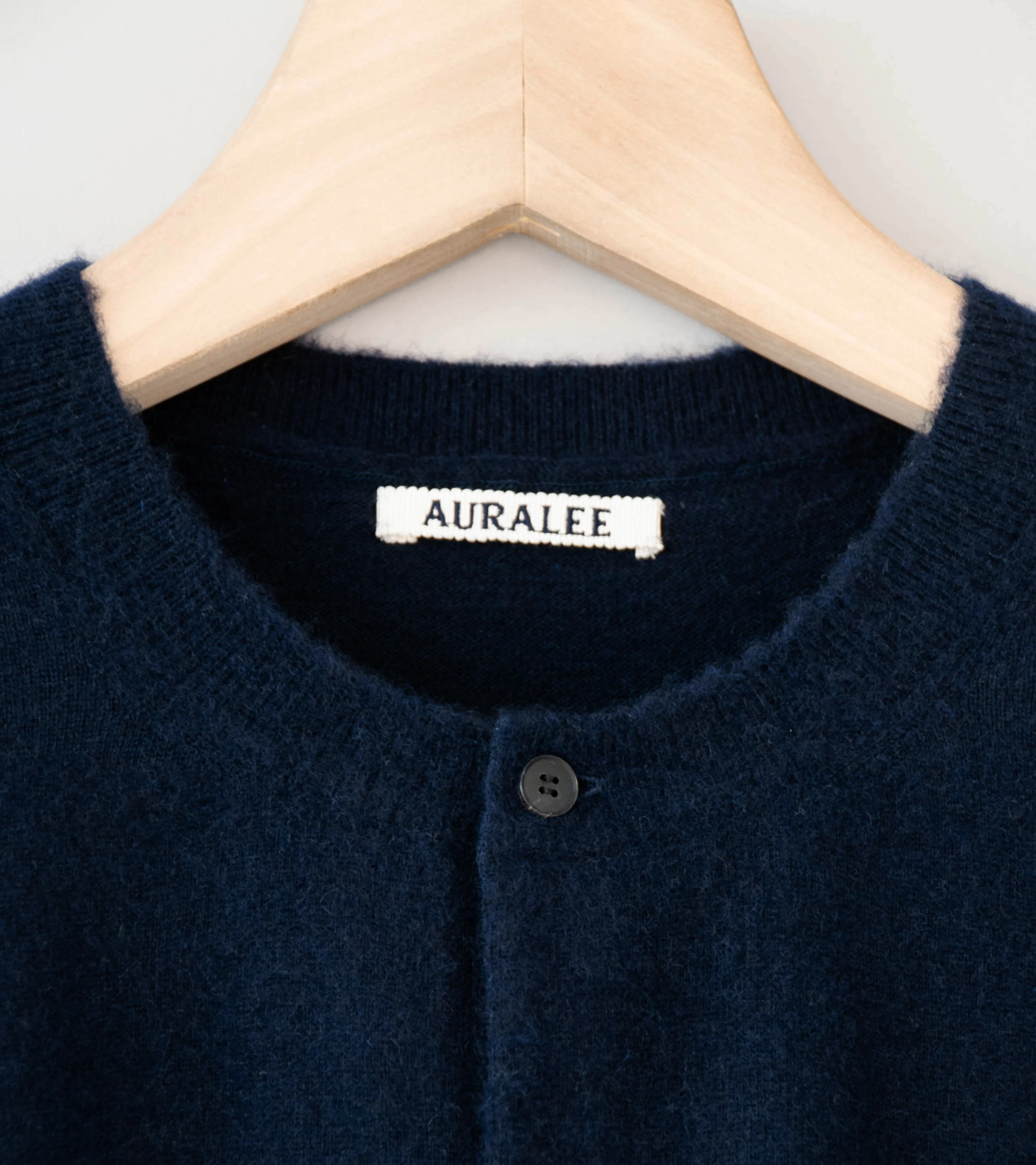 Auralee 'Brushed Cashmere Cotton Knit Cardigan' (Dark Navy) - Image 6