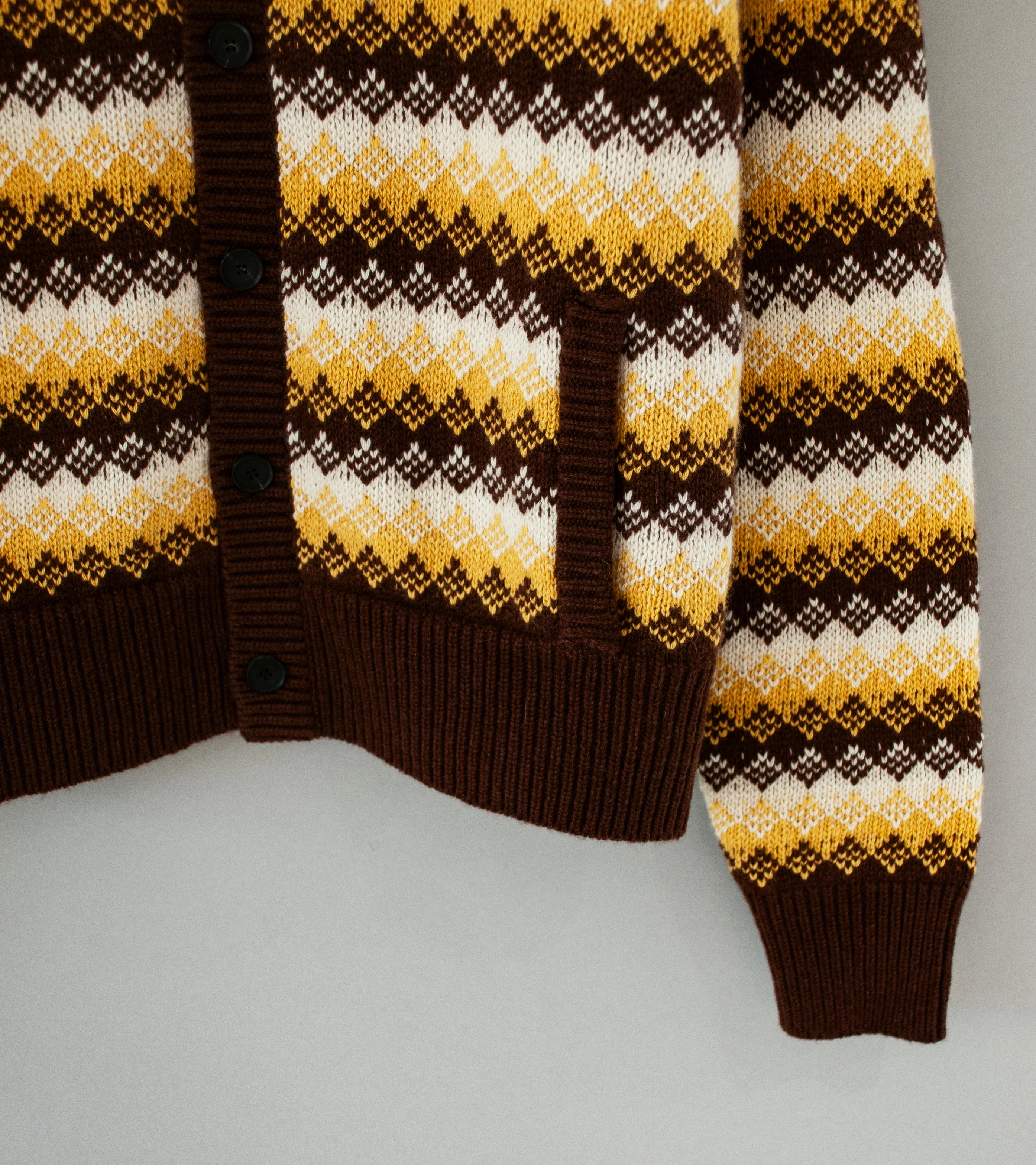 Auralee 'Cashmere Jacquard Knit High Neck Cardigan' (Burgundy Yellow) - Image 3