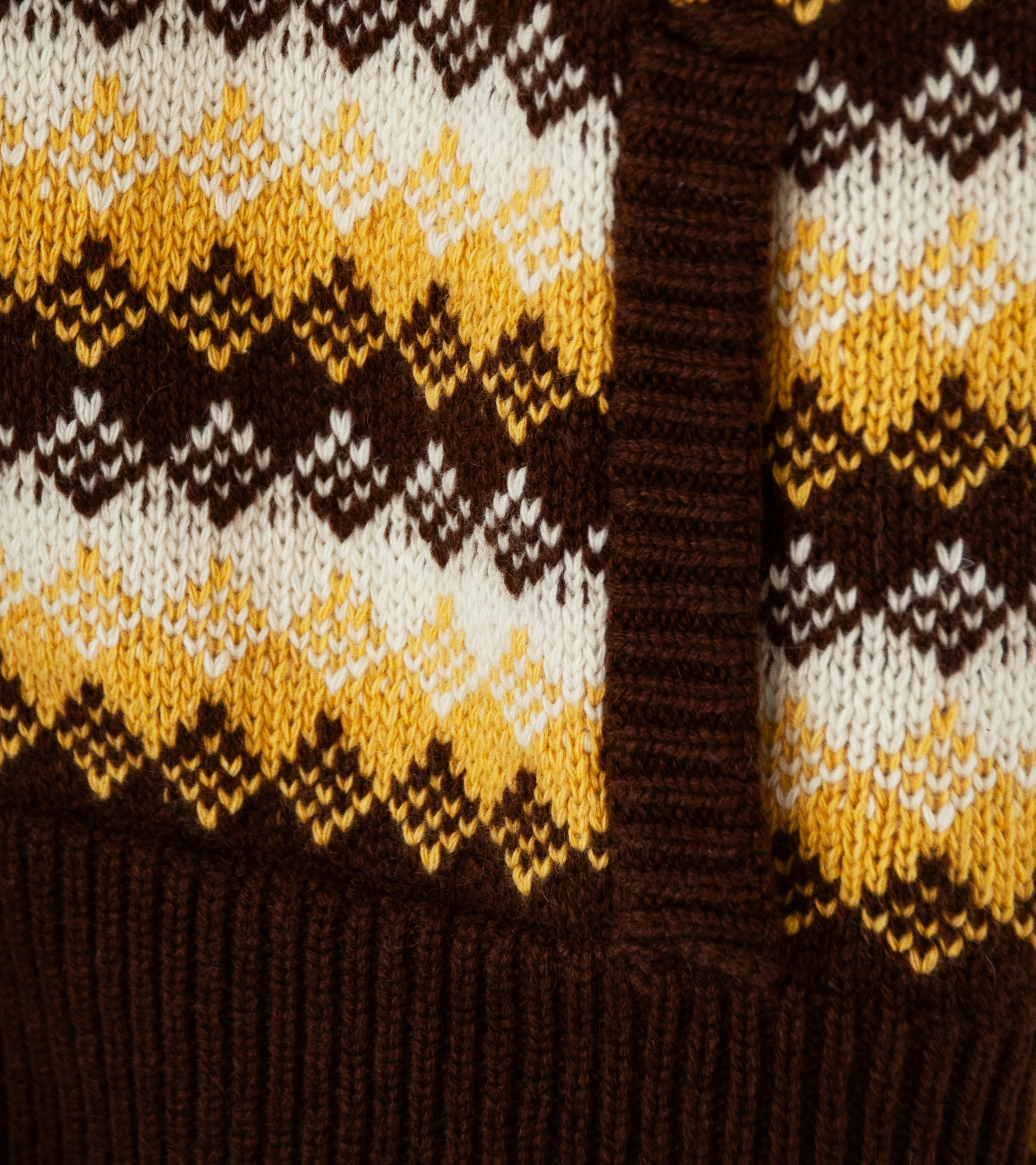 Auralee 'Cashmere Jacquard Knit High Neck Cardigan' (Burgundy Yellow) - Image 4