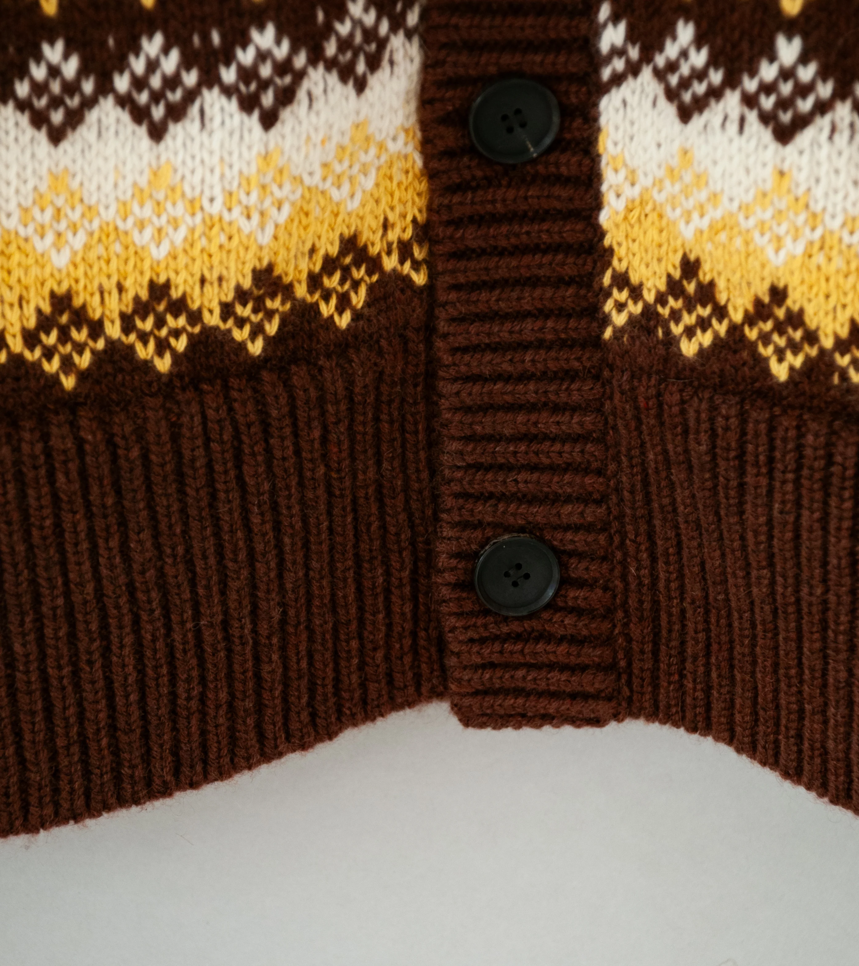 Auralee 'Cashmere Jacquard Knit High Neck Cardigan' (Burgundy Yellow) - Image 5