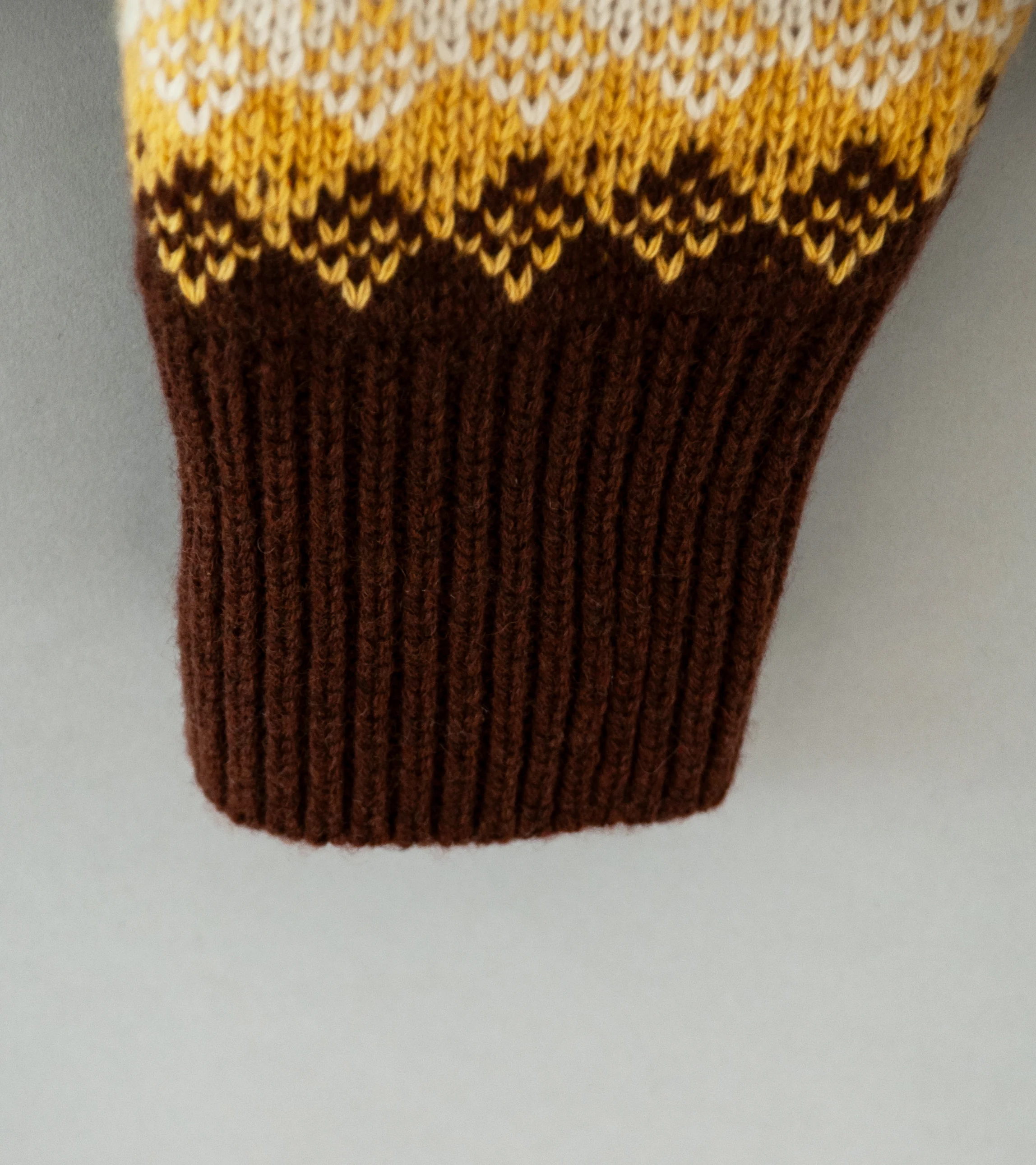 Auralee 'Cashmere Jacquard Knit High Neck Cardigan' (Burgundy Yellow) - Image 6