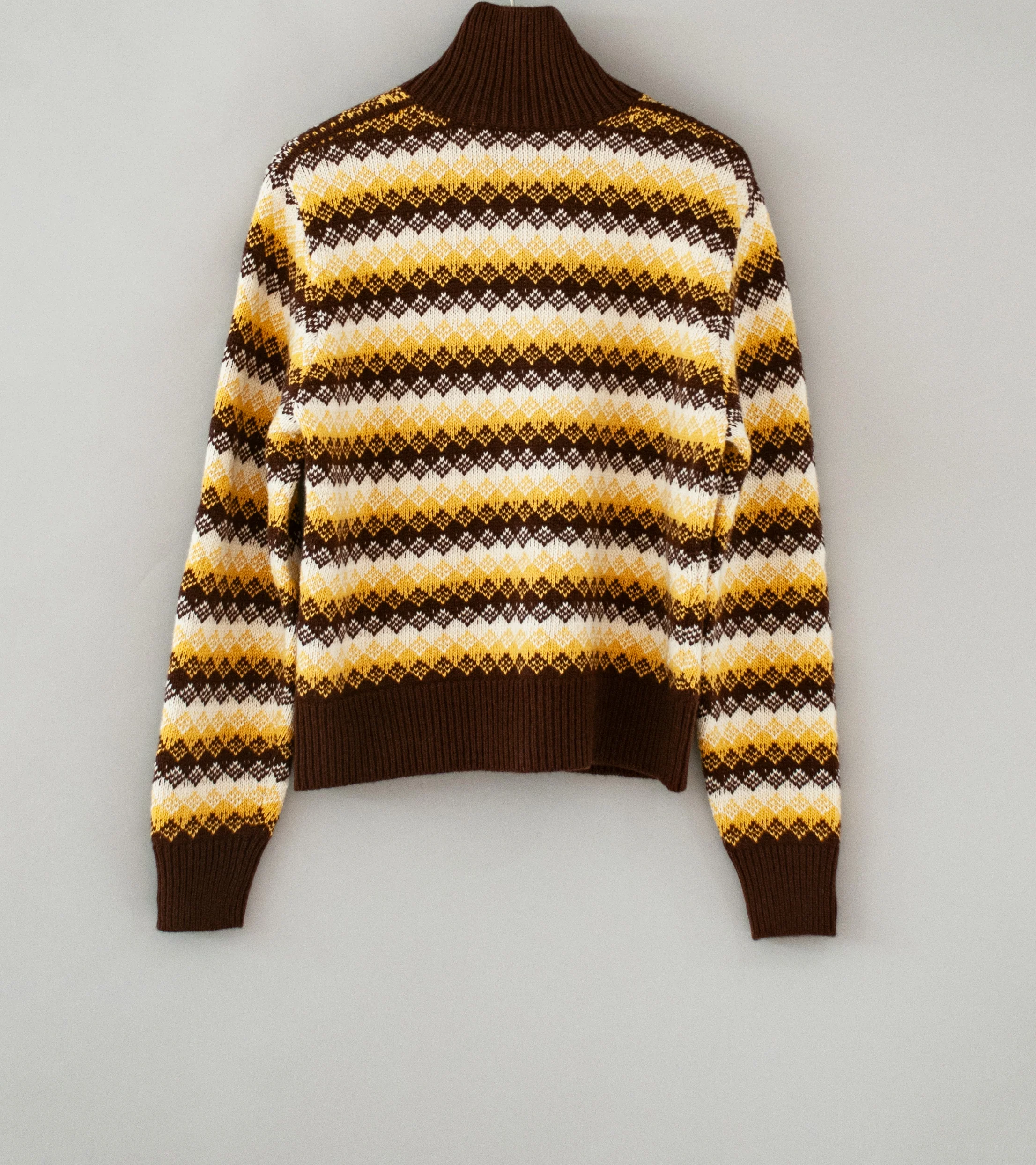 Auralee 'Cashmere Jacquard Knit High Neck Cardigan' (Burgundy Yellow) - Image 8