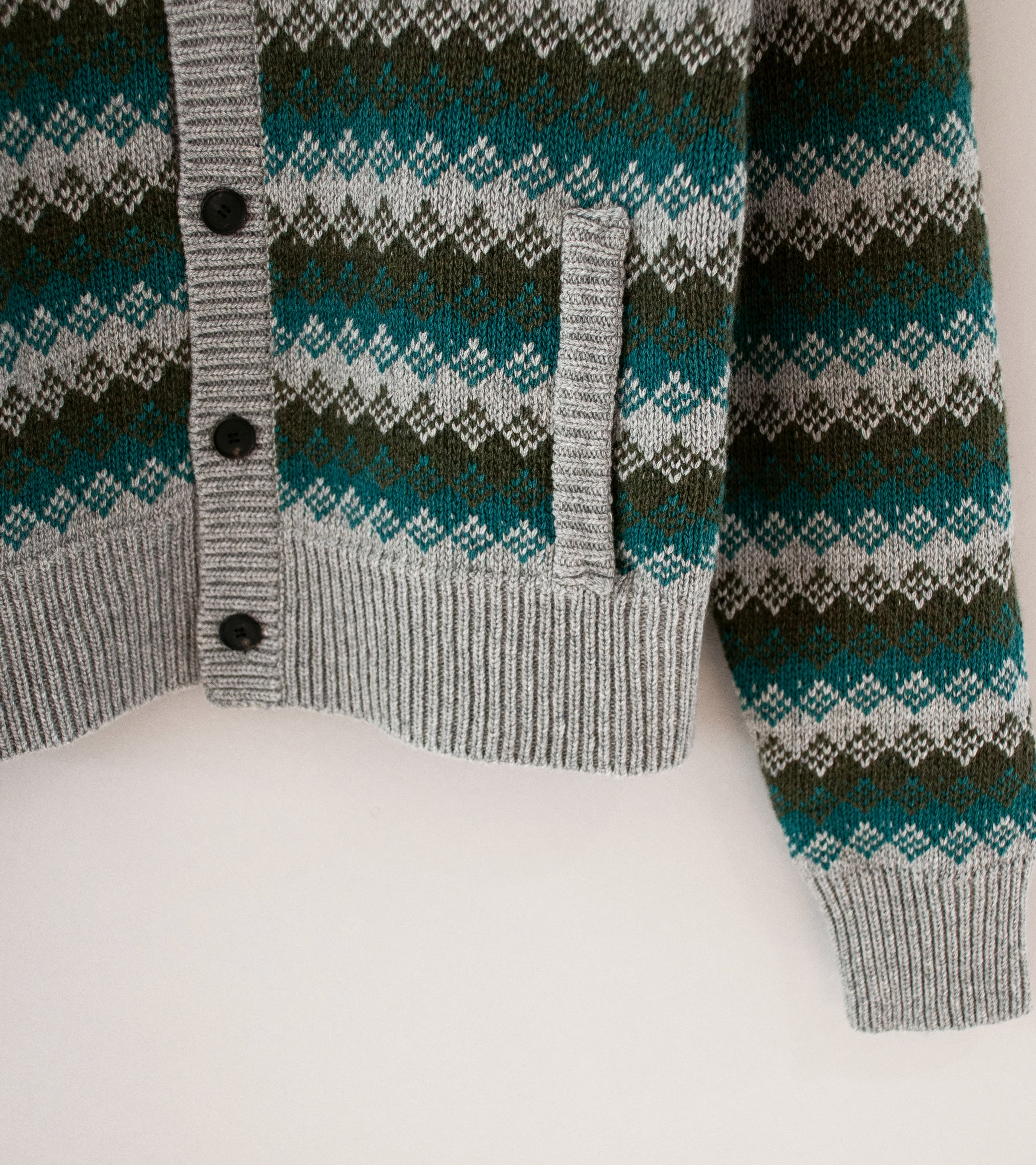 Auralee 'Cashmere Jacquard Knit High Neck Cardigan' (Gray Green) - Image 3