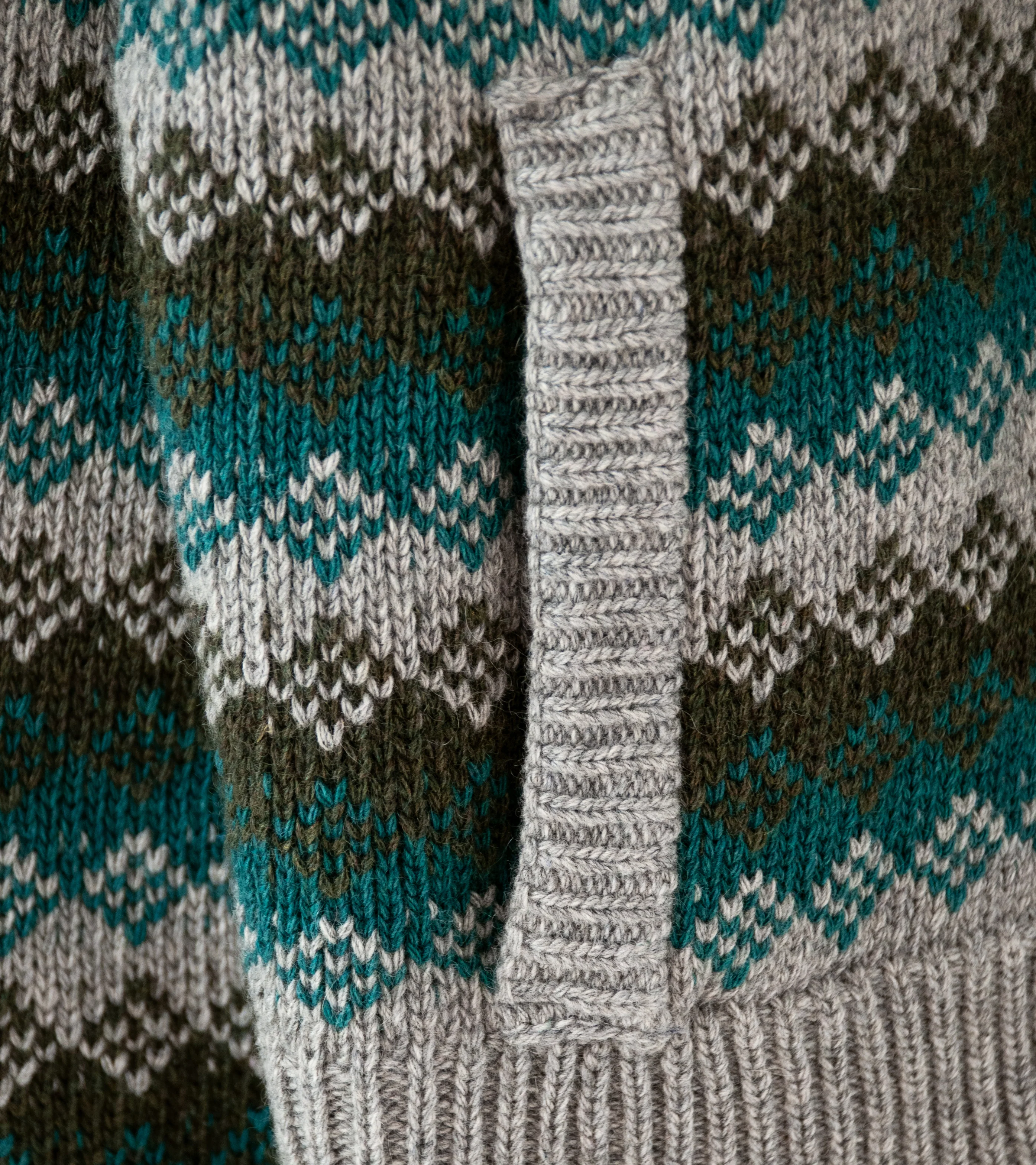 Auralee 'Cashmere Jacquard Knit High Neck Cardigan' (Gray Green) - Image 4