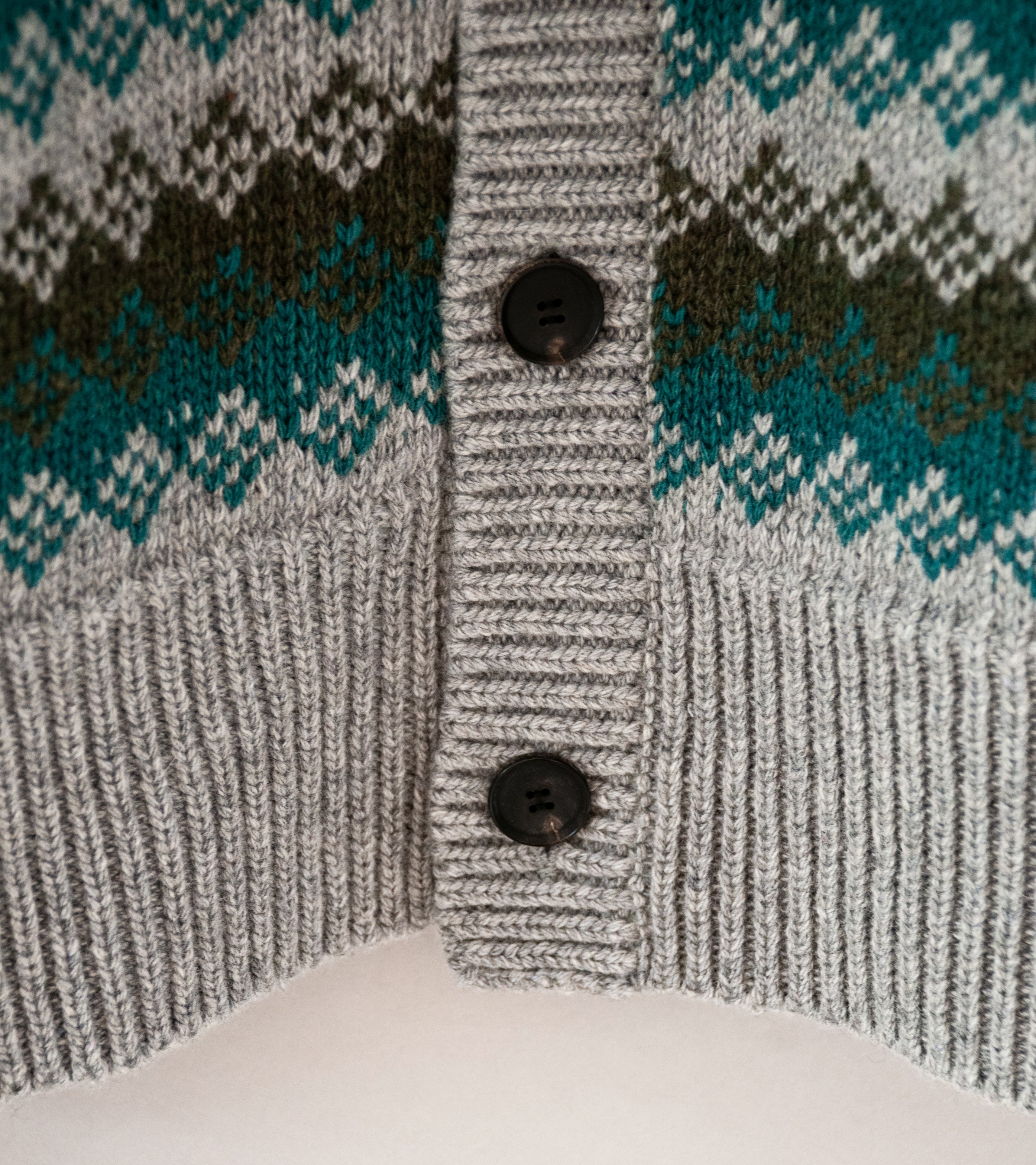 Auralee 'Cashmere Jacquard Knit High Neck Cardigan' (Gray Green) - Image 5