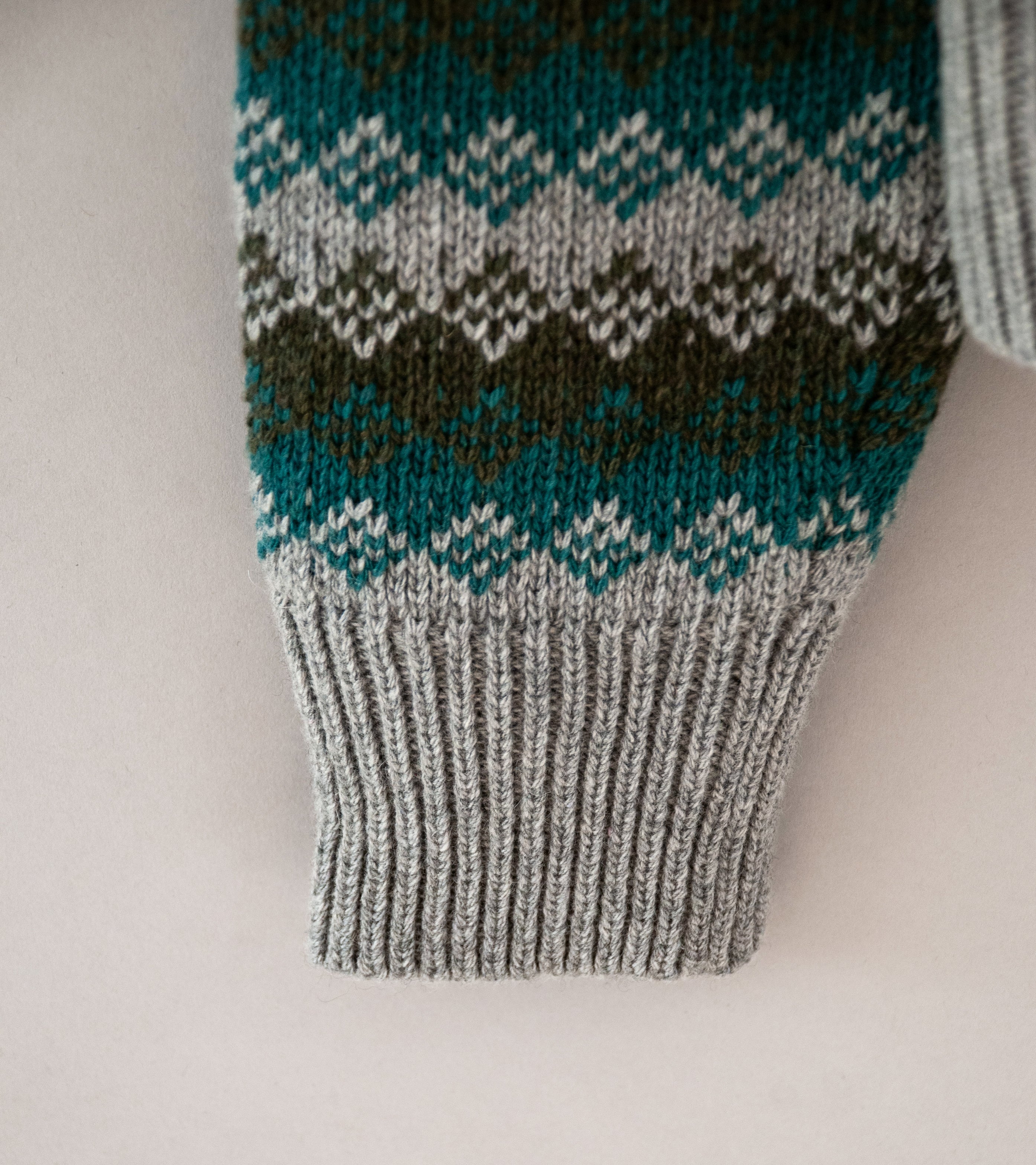Auralee 'Cashmere Jacquard Knit High Neck Cardigan' (Gray Green) - Image 6