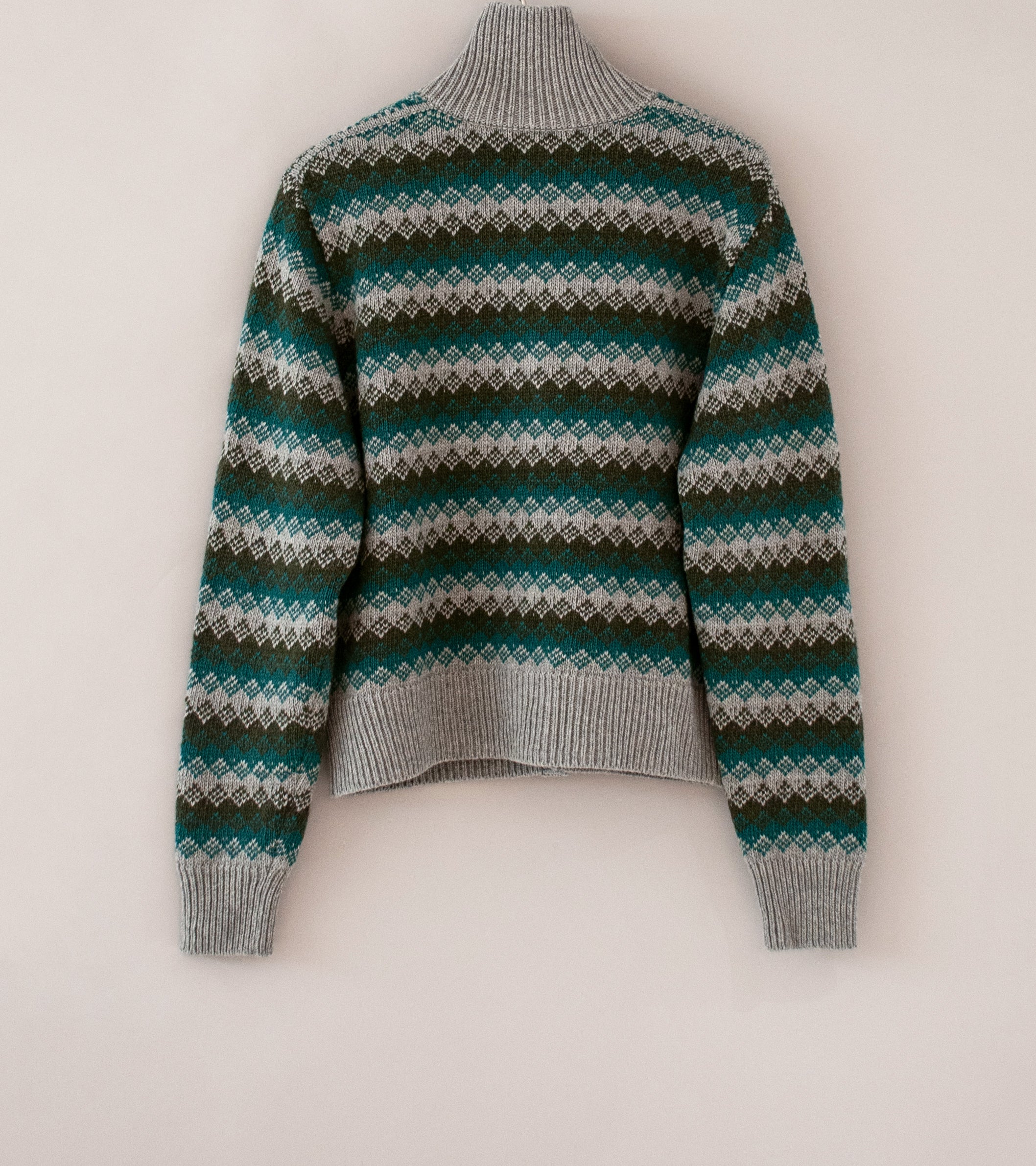 Auralee 'Cashmere Jacquard Knit High Neck Cardigan' (Gray Green) - Image 8