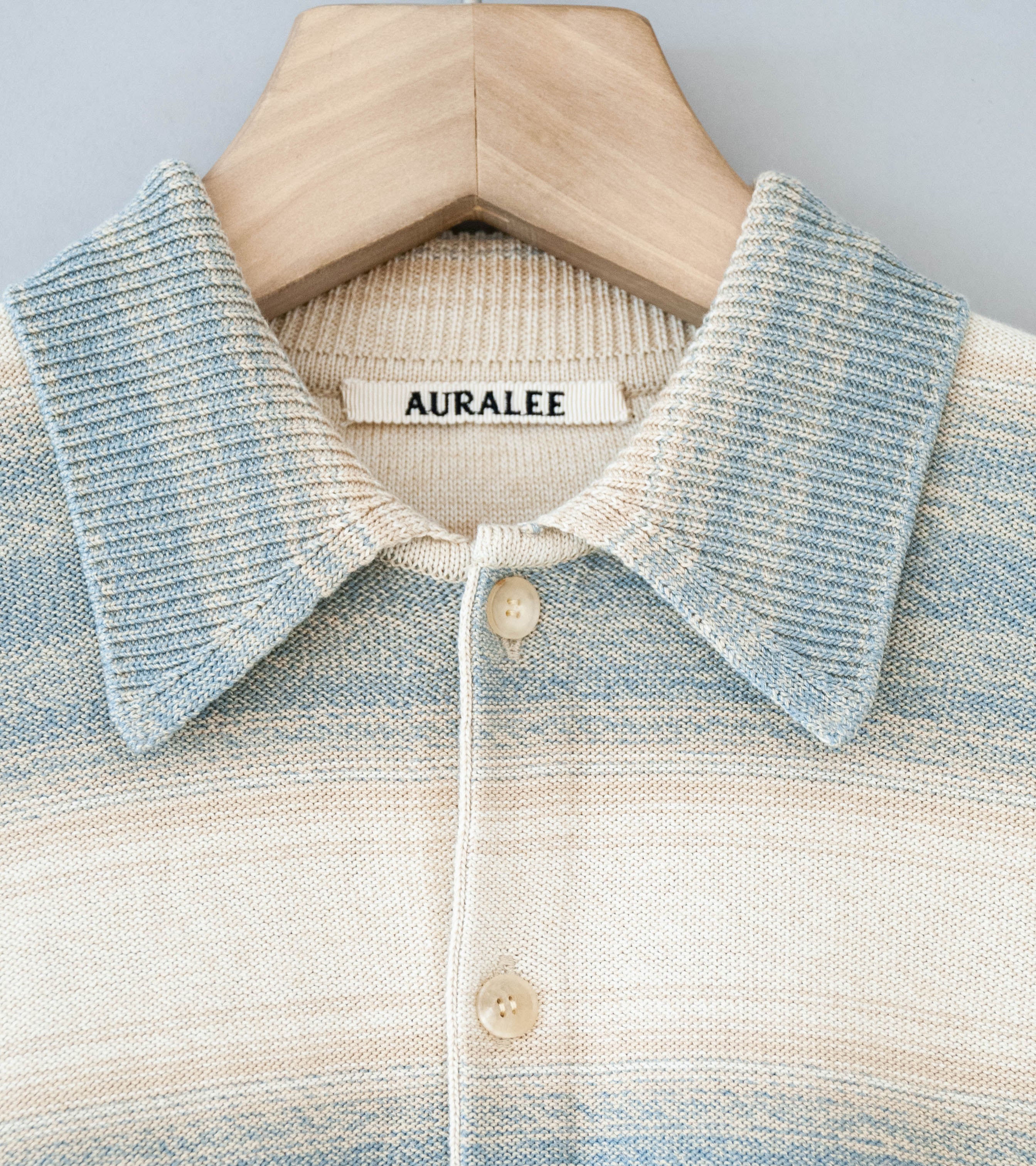 Auralee 'Cotton Silk Gradient Stripe Knit Shirt Cardigan' (Blue Beige Stripe) - Image 6