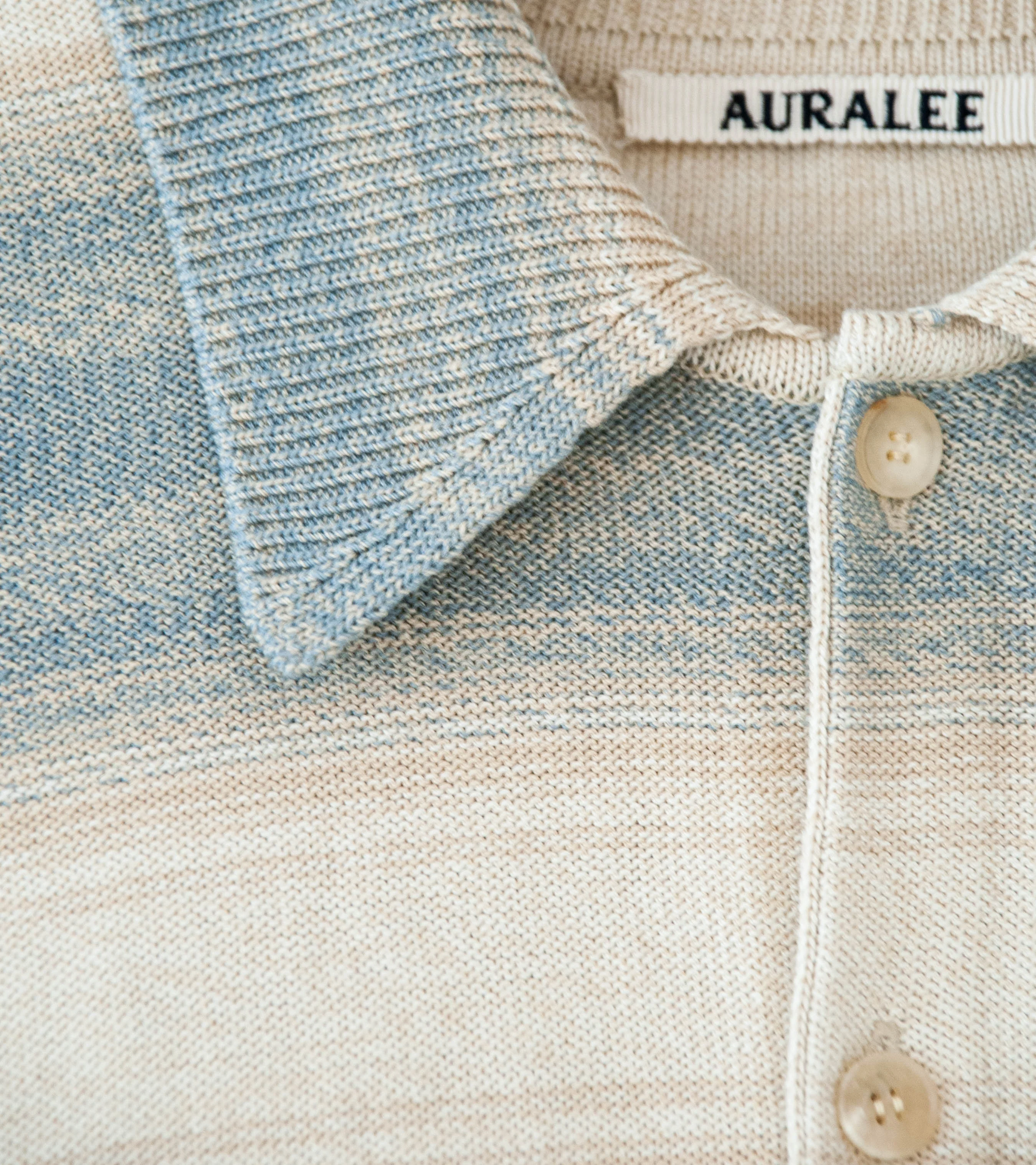 Auralee 'Cotton Silk Gradient Stripe Knit Shirt Cardigan' (Blue Beige Stripe) - Image 7