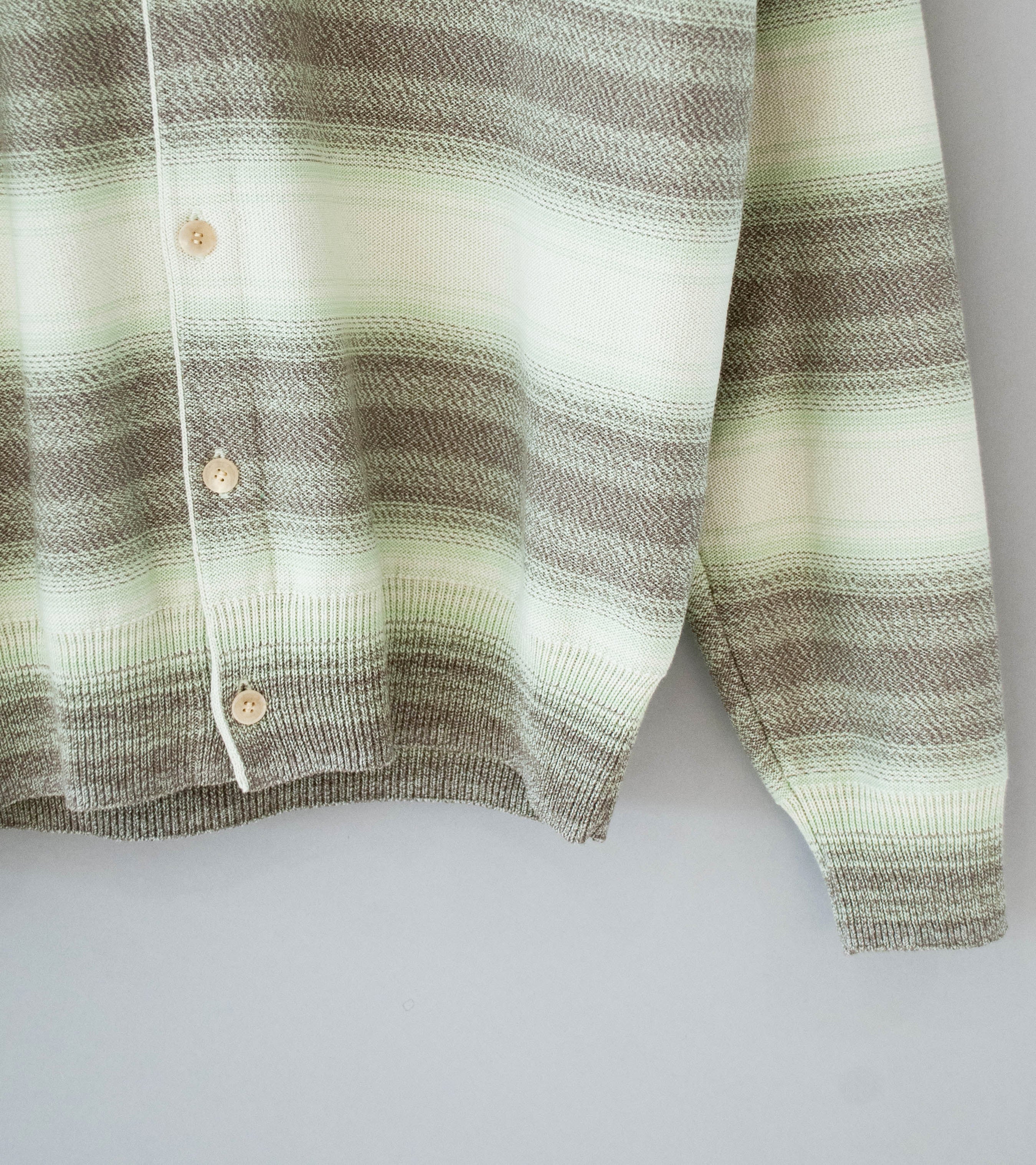 Auralee 'Cotton Silk Gradient Stripe Knit Shirt Cardigan' (Lime Gray Stripe) - Image 3