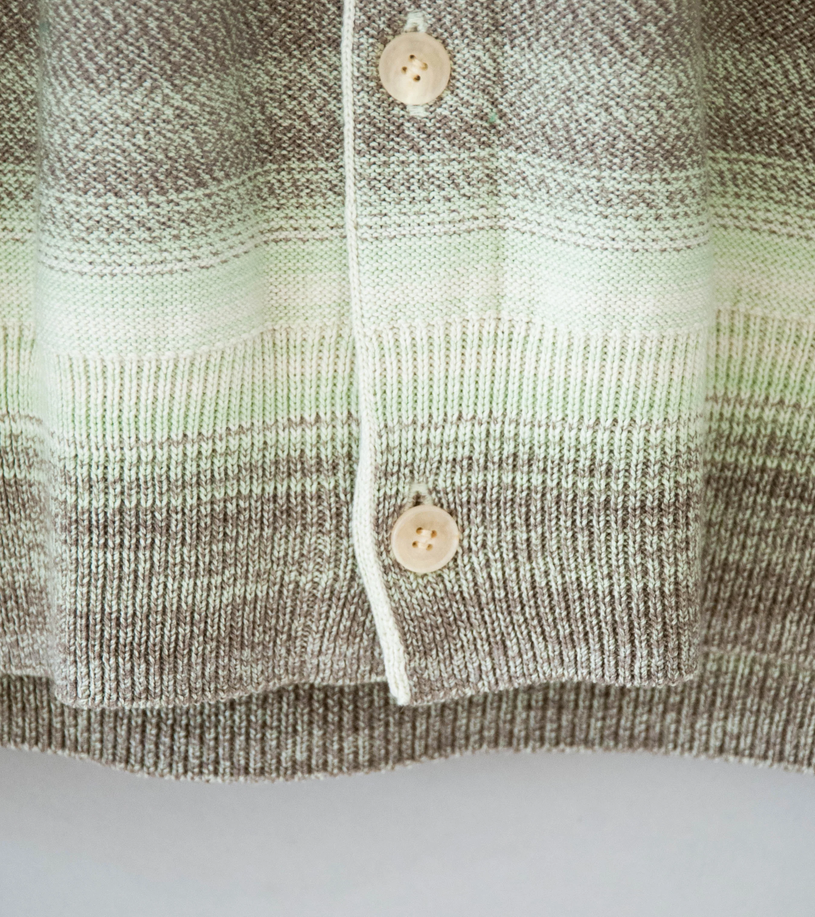 Auralee 'Cotton Silk Gradient Stripe Knit Shirt Cardigan' (Lime Gray Stripe) - Image 4