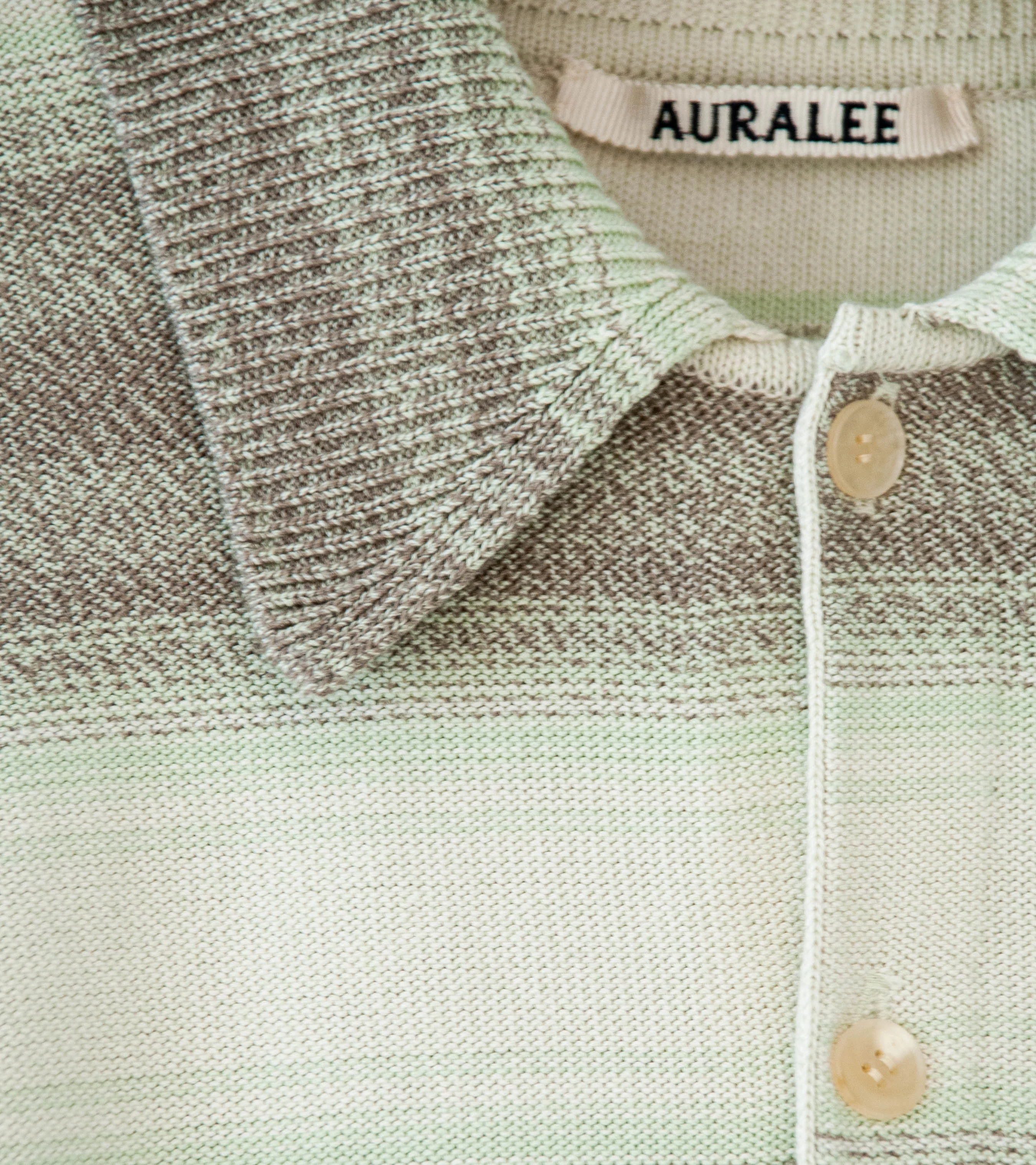 Auralee 'Cotton Silk Gradient Stripe Knit Shirt Cardigan' (Lime Gray Stripe) - Image 7