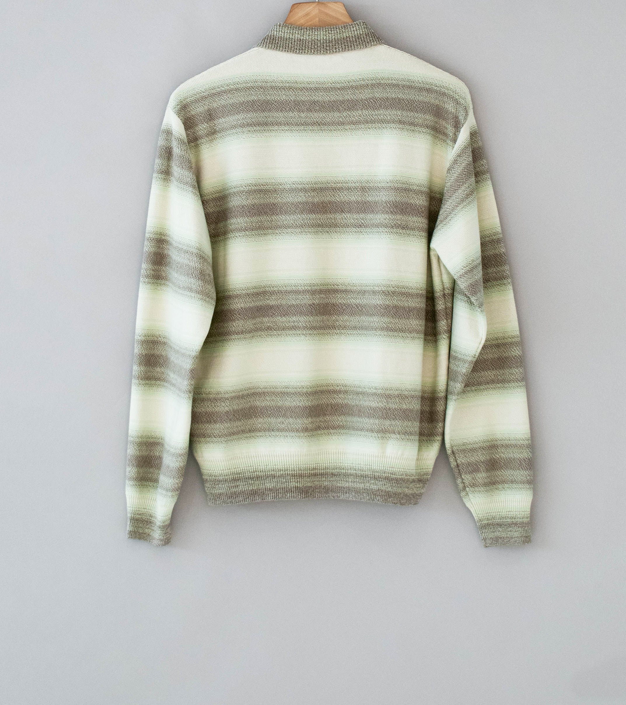 Auralee 'Cotton Silk Gradient Stripe Knit Shirt Cardigan' (Lime Gray Stripe) - Image 9