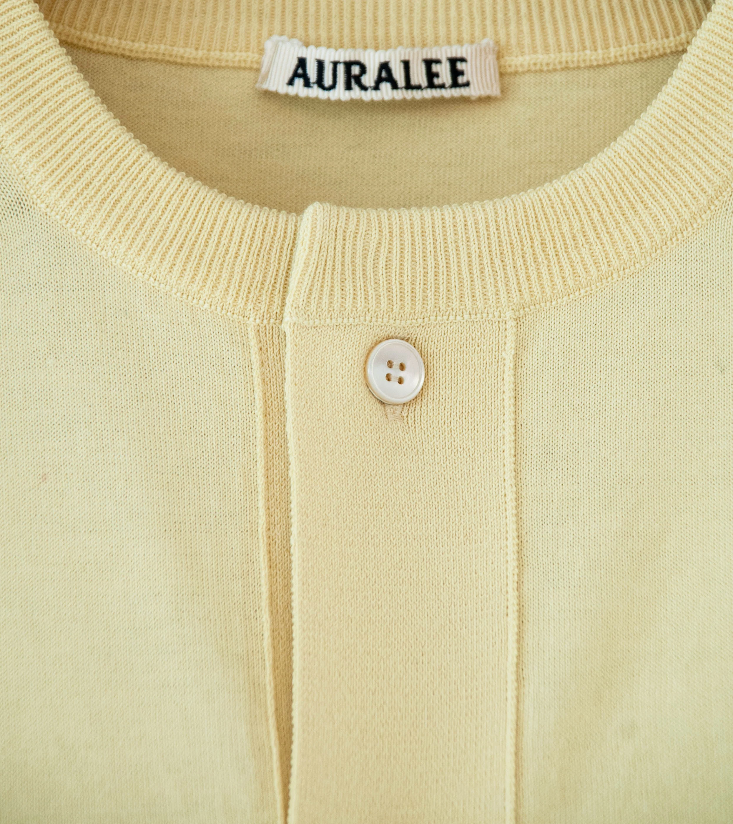 Auralee 'Giza High Gauge Knit Half Sleeved Cardigan' (Yellow Beige) - Image 6