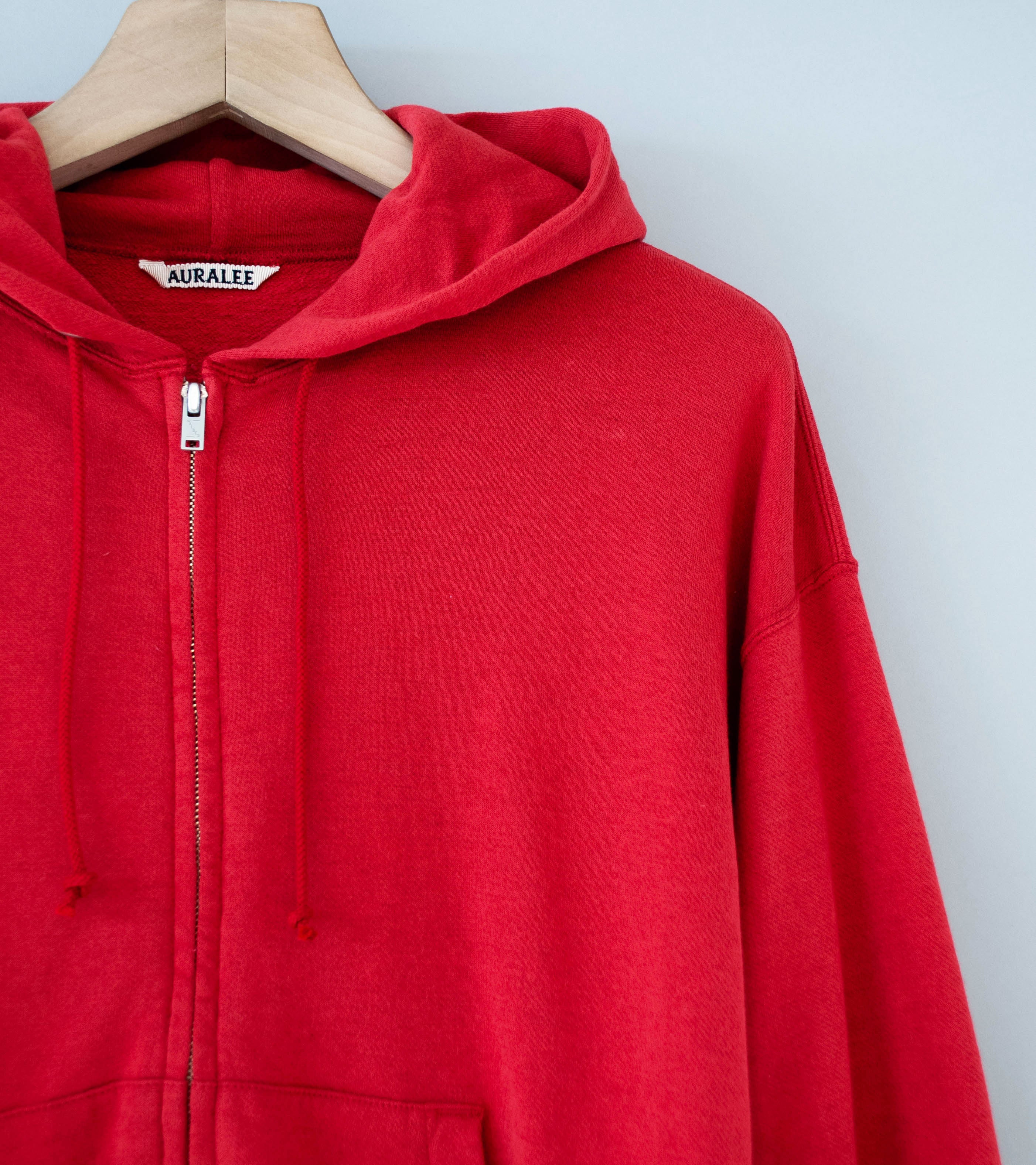 Auralee 'High Twist Light Sweat Zip Parka' (Red) - Image 2