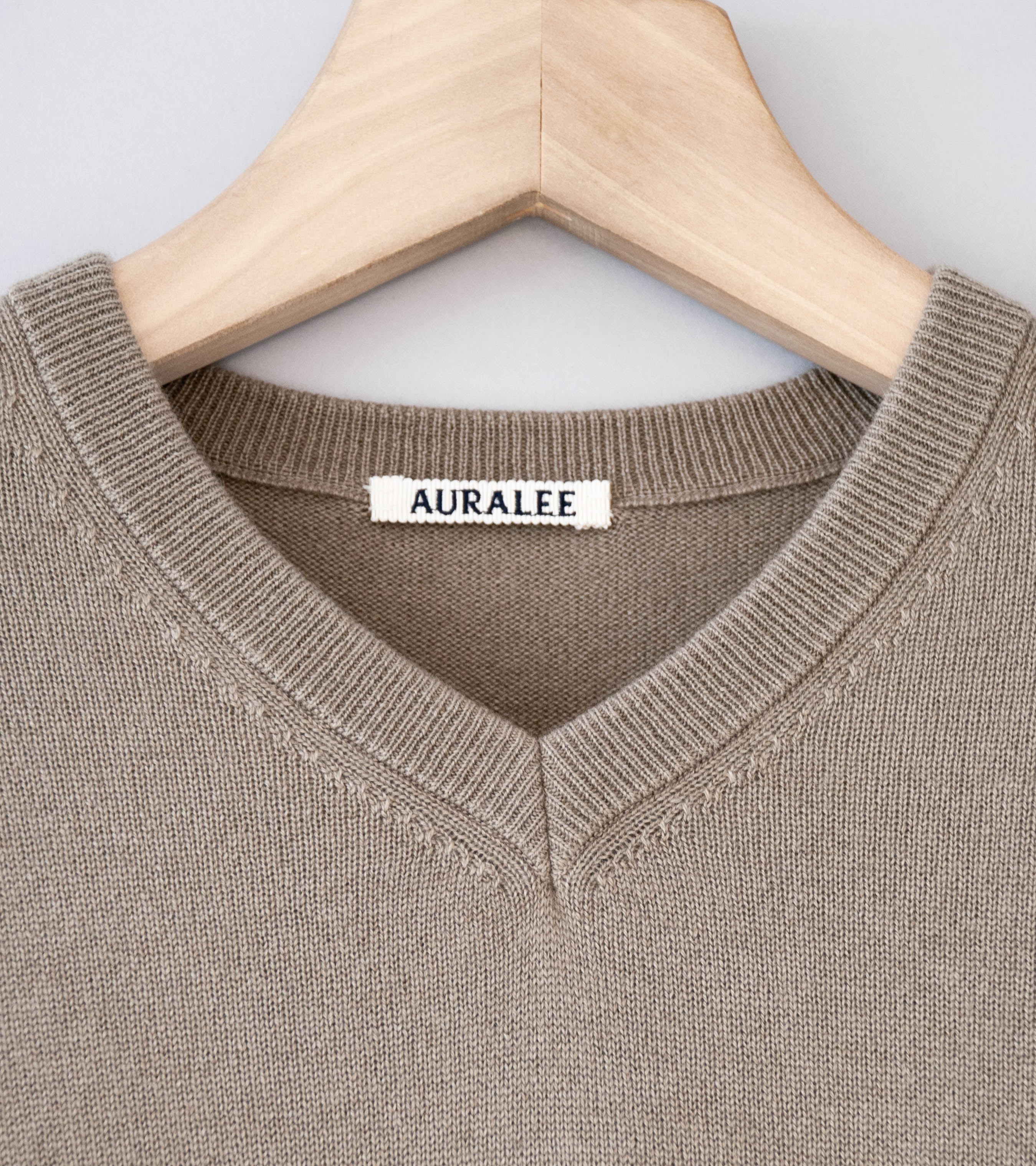 Auralee 'Super Fine Cashmere Silk Knit V-Neck P/O' (Khaki Brown) - Image 5