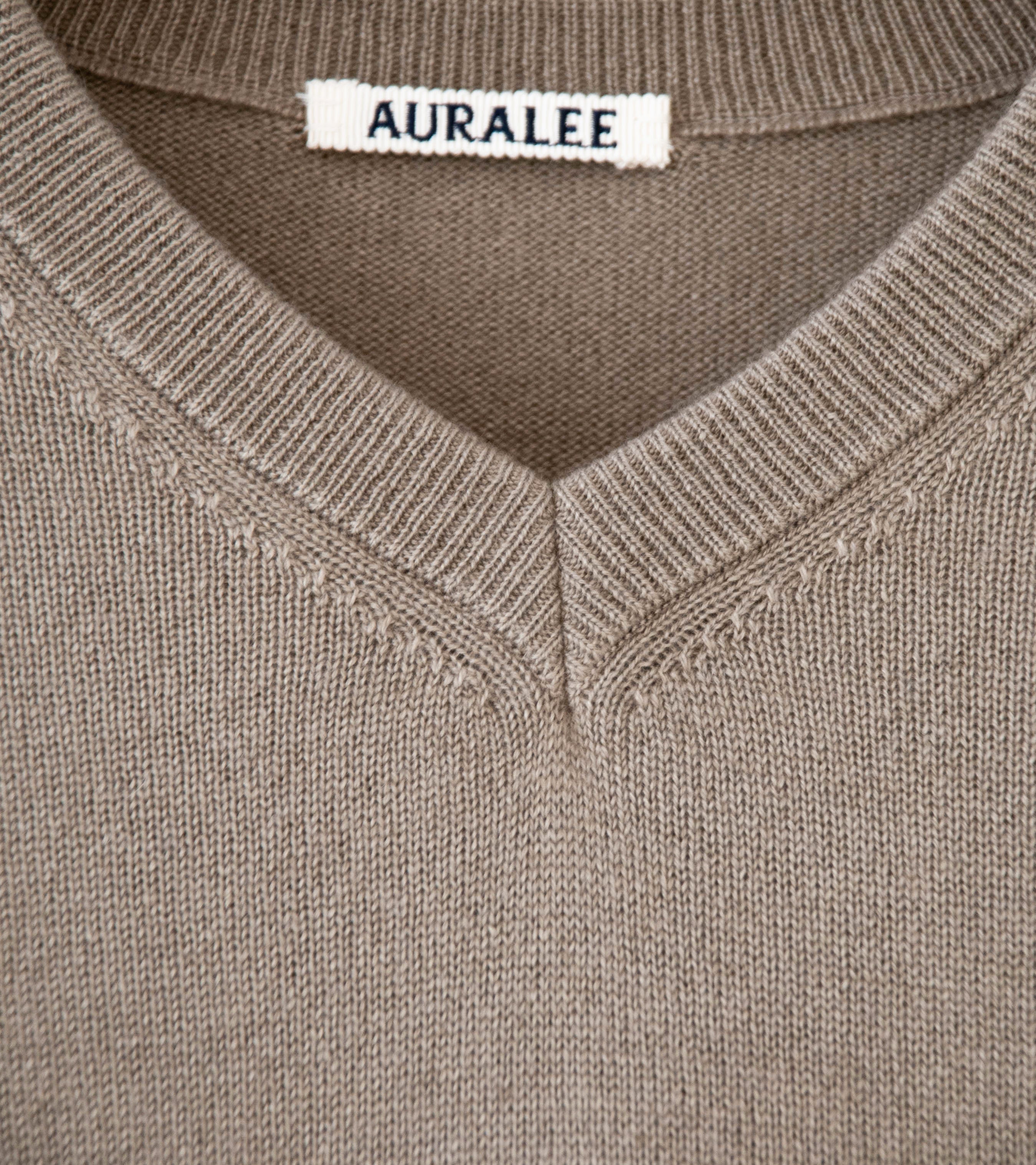 Auralee 'Super Fine Cashmere Silk Knit V-Neck P/O' (Khaki Brown) - Image 6