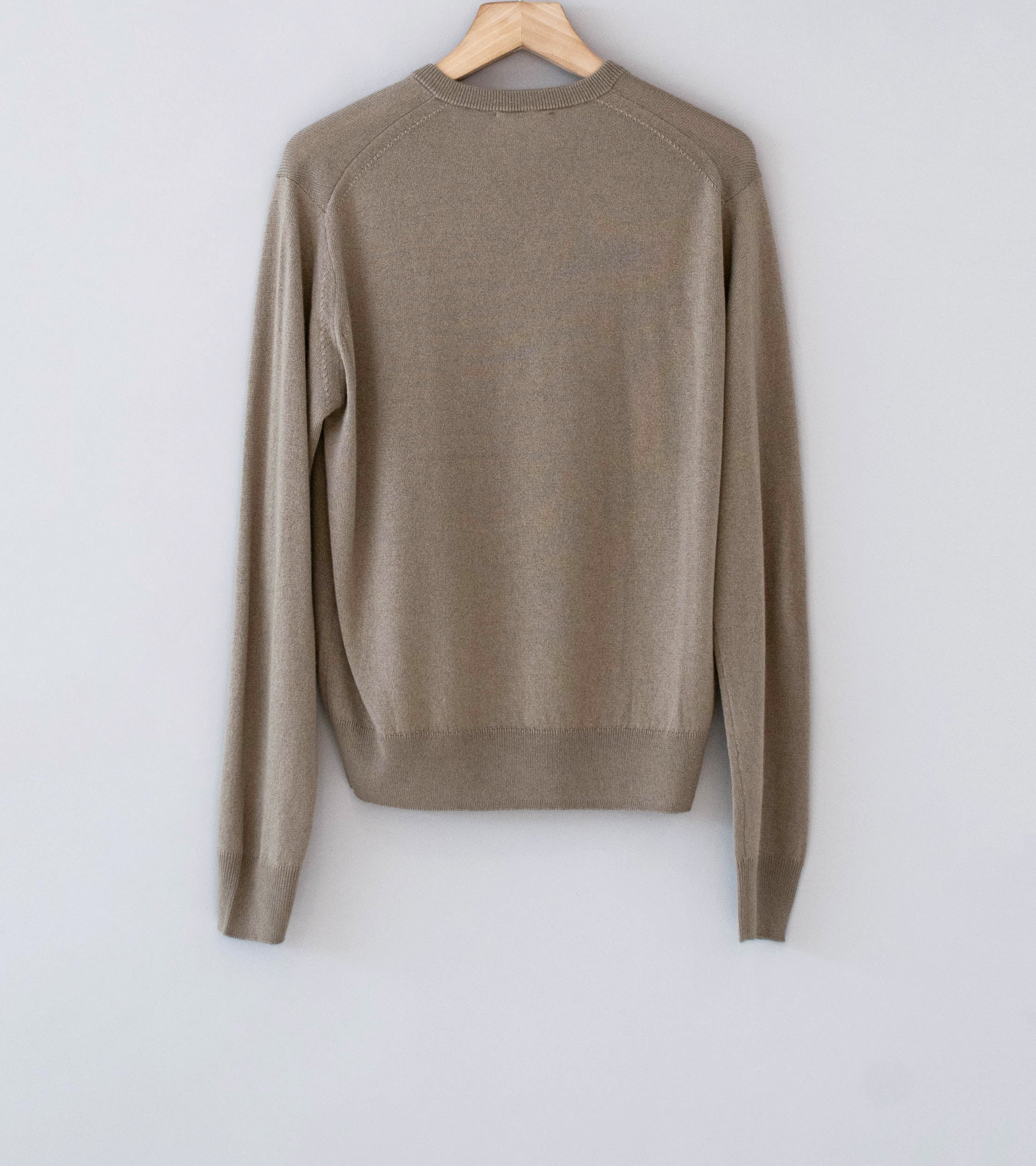 Auralee 'Super Fine Cashmere Silk Knit V-Neck P/O' (Khaki Brown) - Image 7