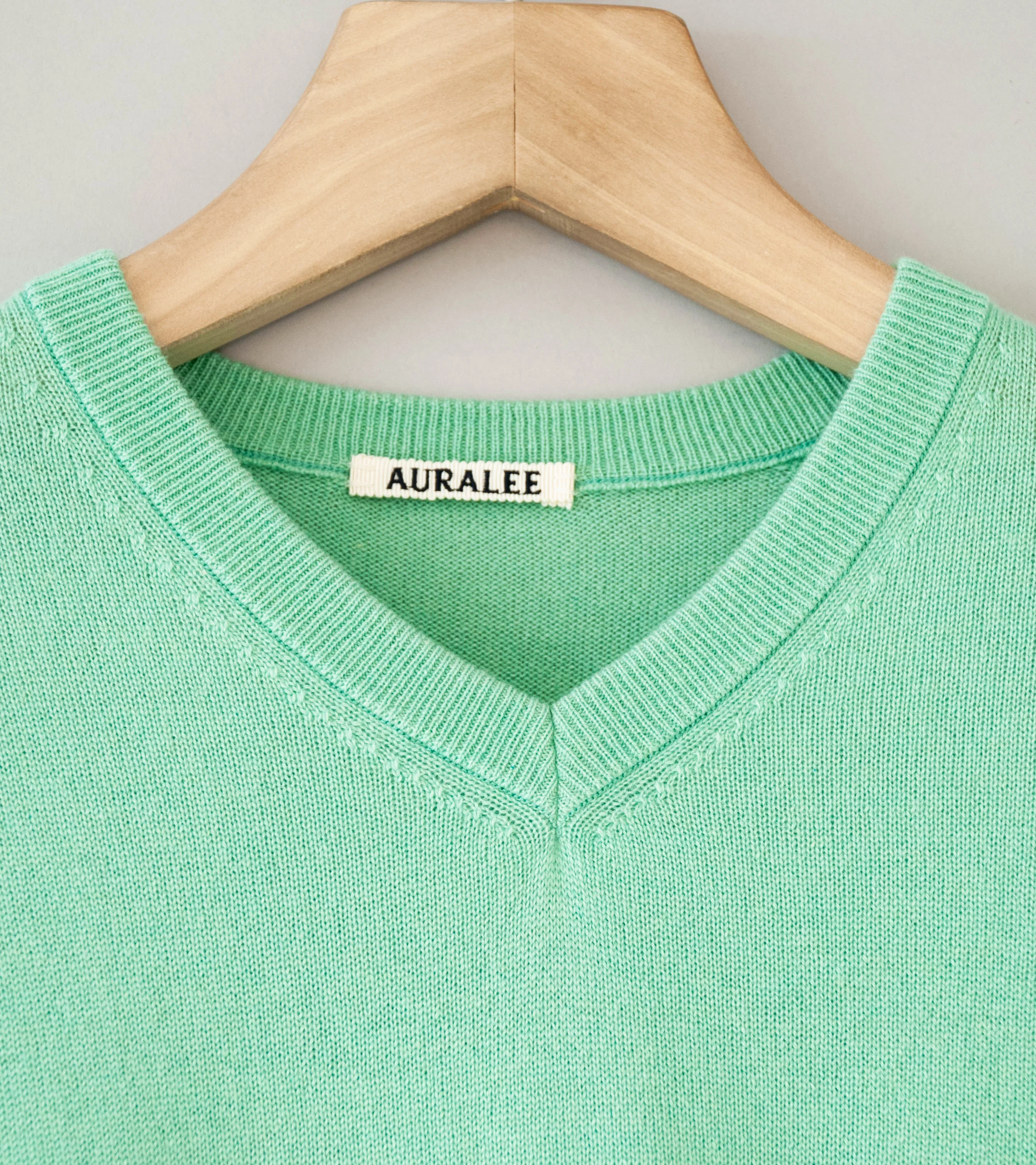 Auralee 'Super Fine Cashmere Silk Knit V-Neck P/O' (Mint Green) - Image 5