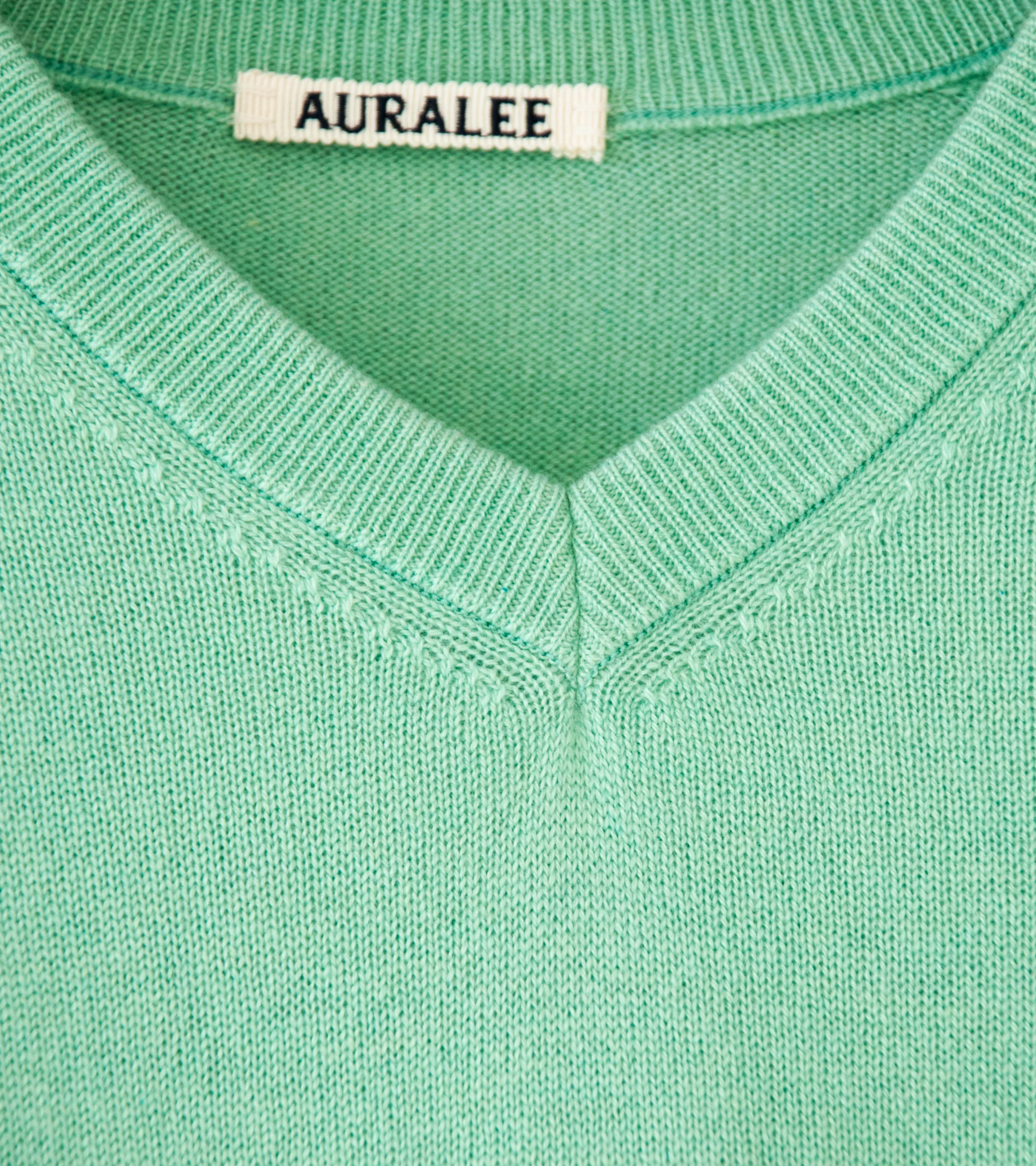 Auralee 'Super Fine Cashmere Silk Knit V-Neck P/O' (Mint Green) - Image 6