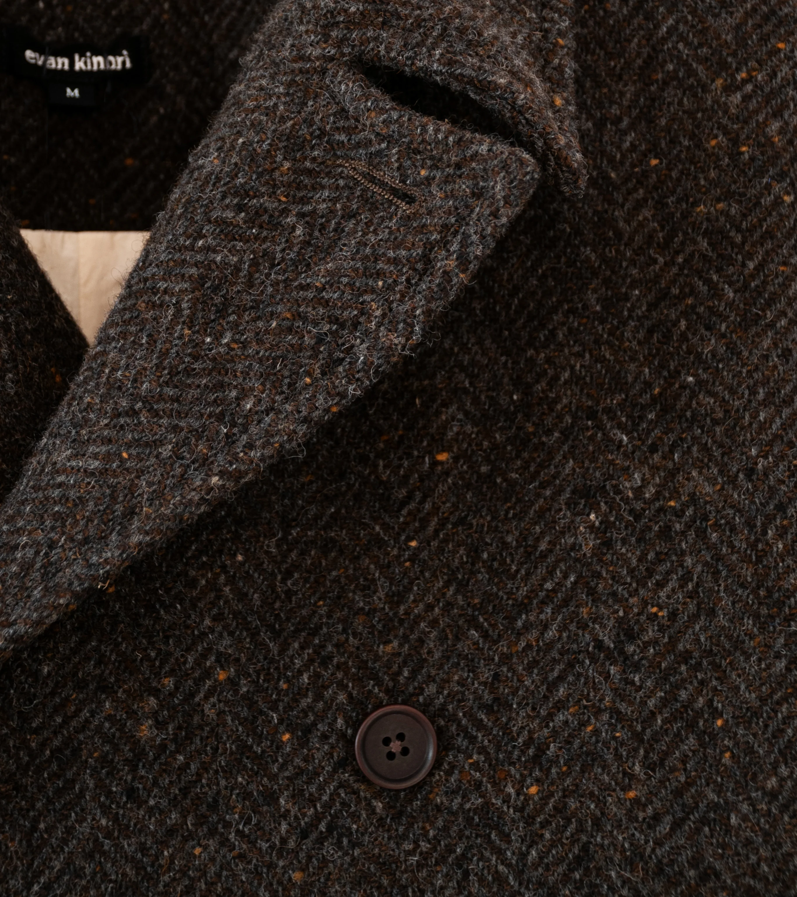 Evan Kinori 'Peacoat' (Brown Charcoal Wool Herringbone) - Image 3