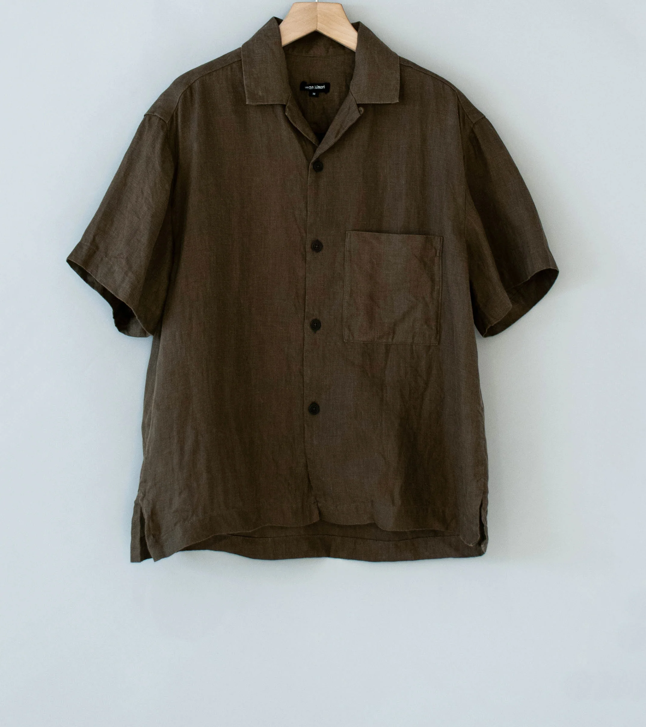 Evan Kinori 'Short Sleeve Shirt' (Dark Olive Sumi Ink Hemp Twill)