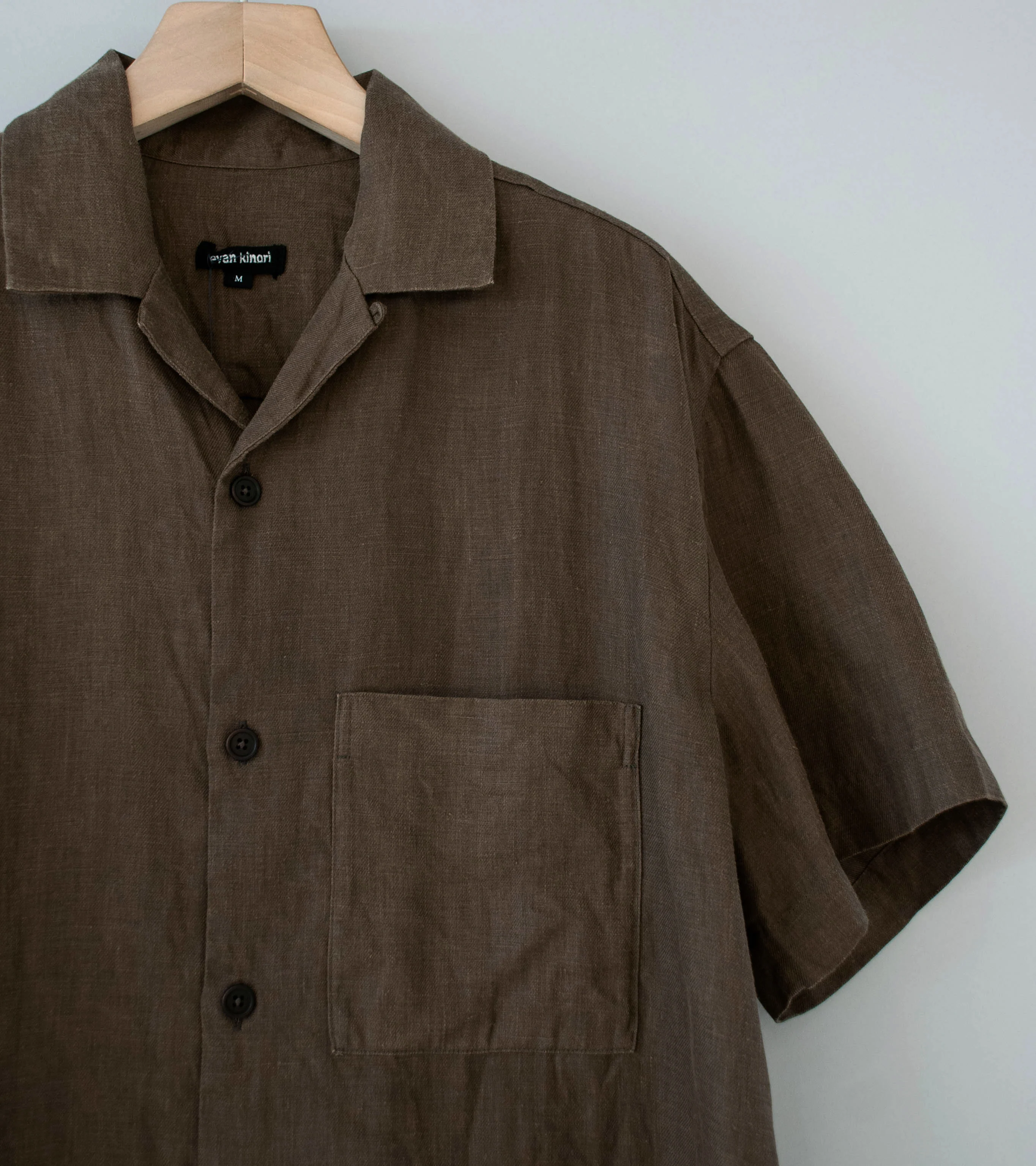 Evan Kinori 'Short Sleeve Shirt' (Dark Olive Sumi Ink Hemp Twill) - Image 2