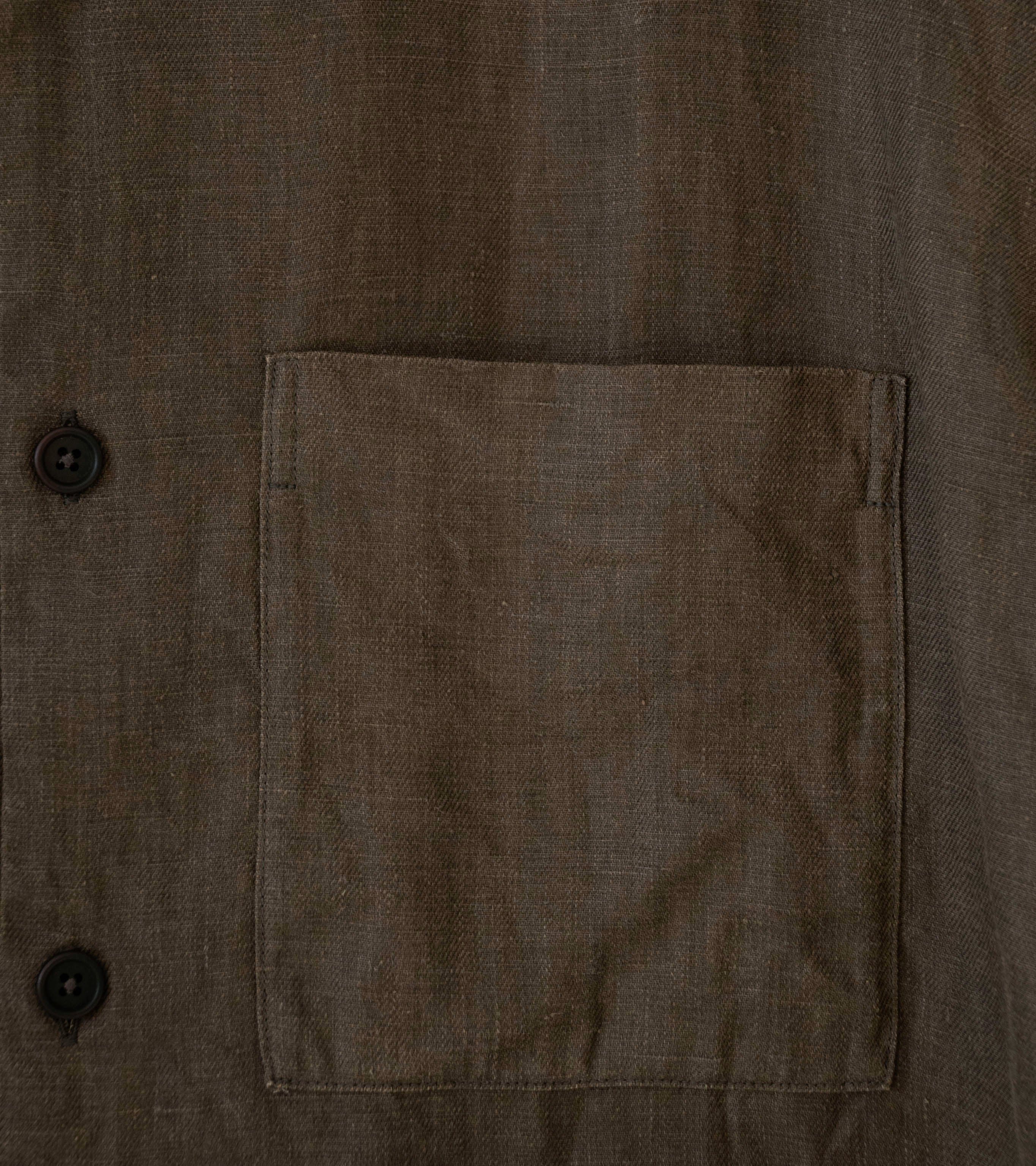 Evan Kinori 'Short Sleeve Shirt' (Dark Olive Sumi Ink Hemp Twill) - Image 3
