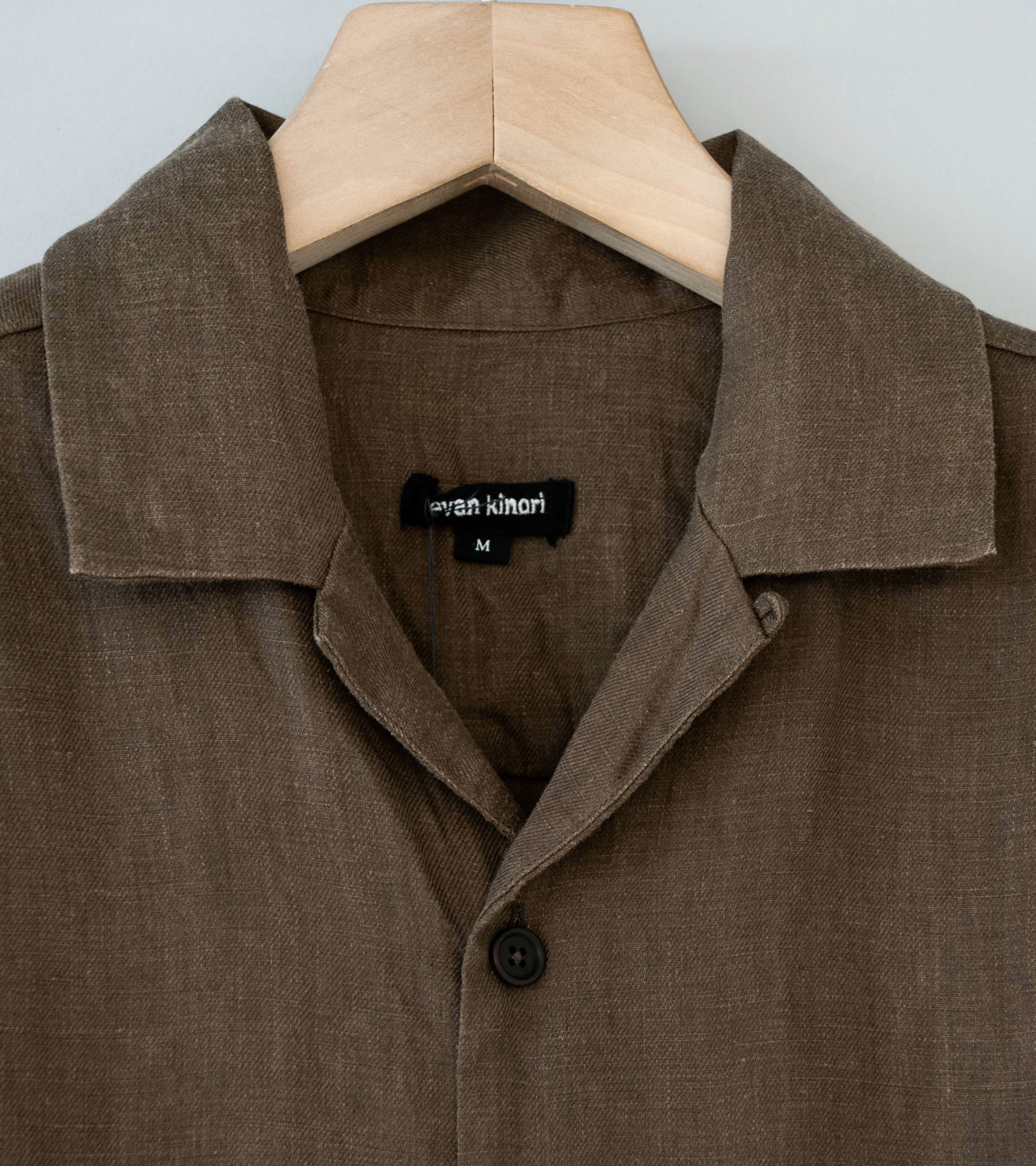 Evan Kinori 'Short Sleeve Shirt' (Dark Olive Sumi Ink Hemp Twill) - Image 5