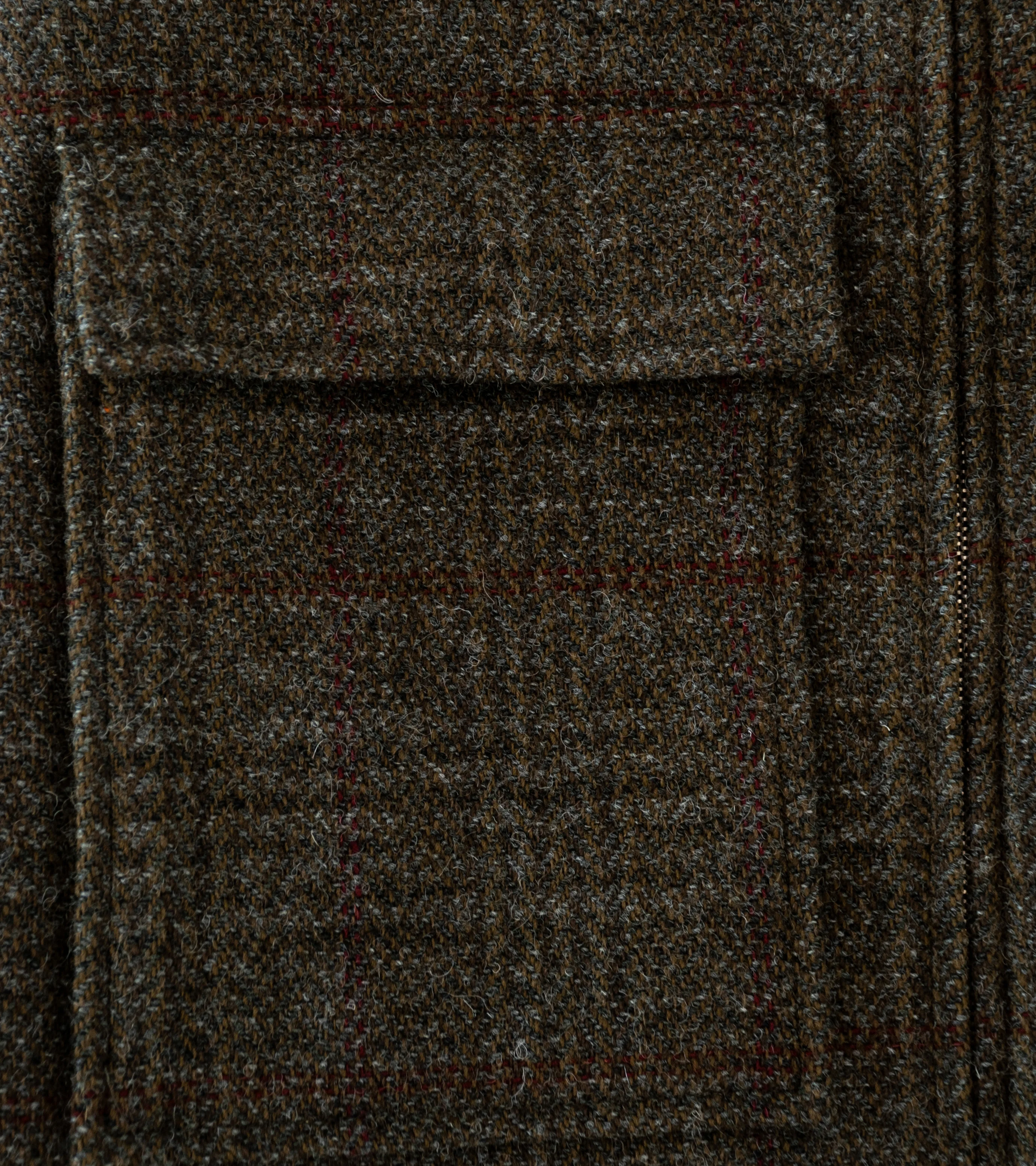 Evan Kinori 'Zip Jacket' (Dark Olive Charcoal Wool Herringbone Check) - Image 3