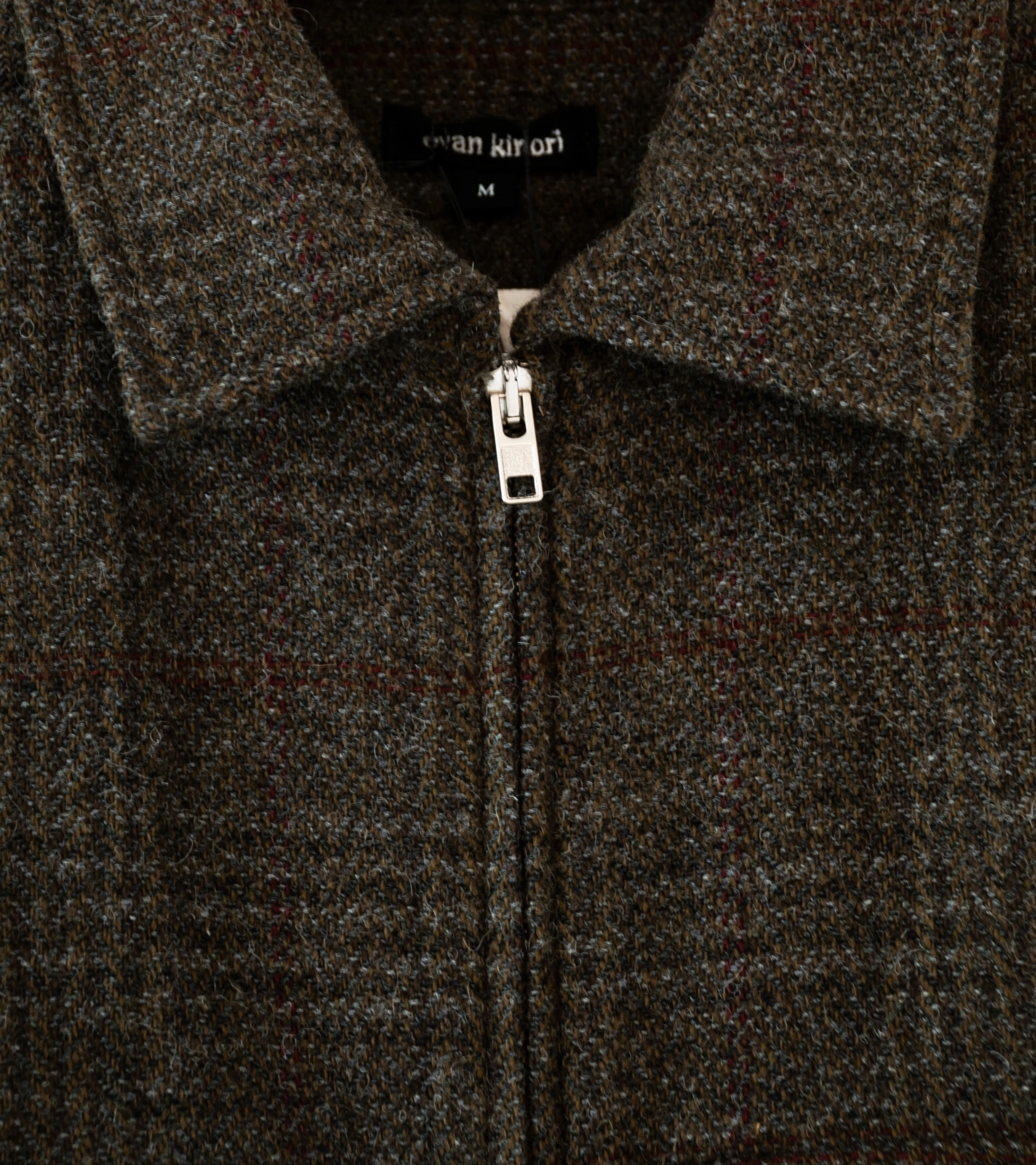 Evan Kinori 'Zip Jacket' (Dark Olive Charcoal Wool Herringbone Check) - Image 6
