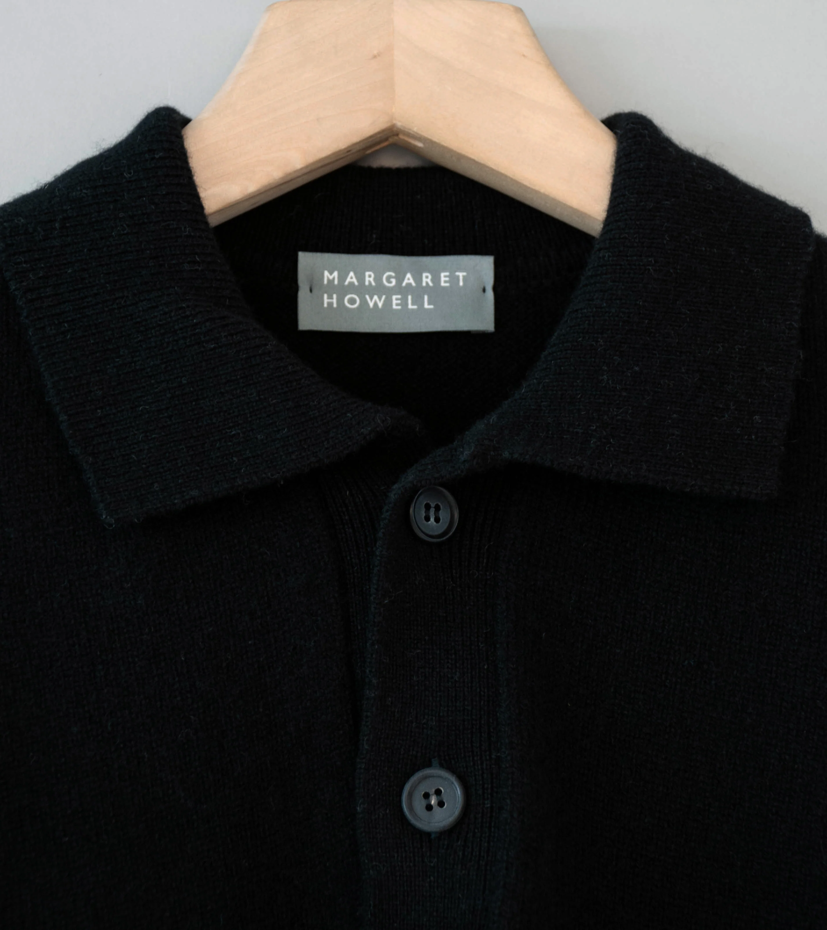 Margaret Howell 'Seamless Pocket Polo Shirt' (Black Cashmere Merino) - Image 6