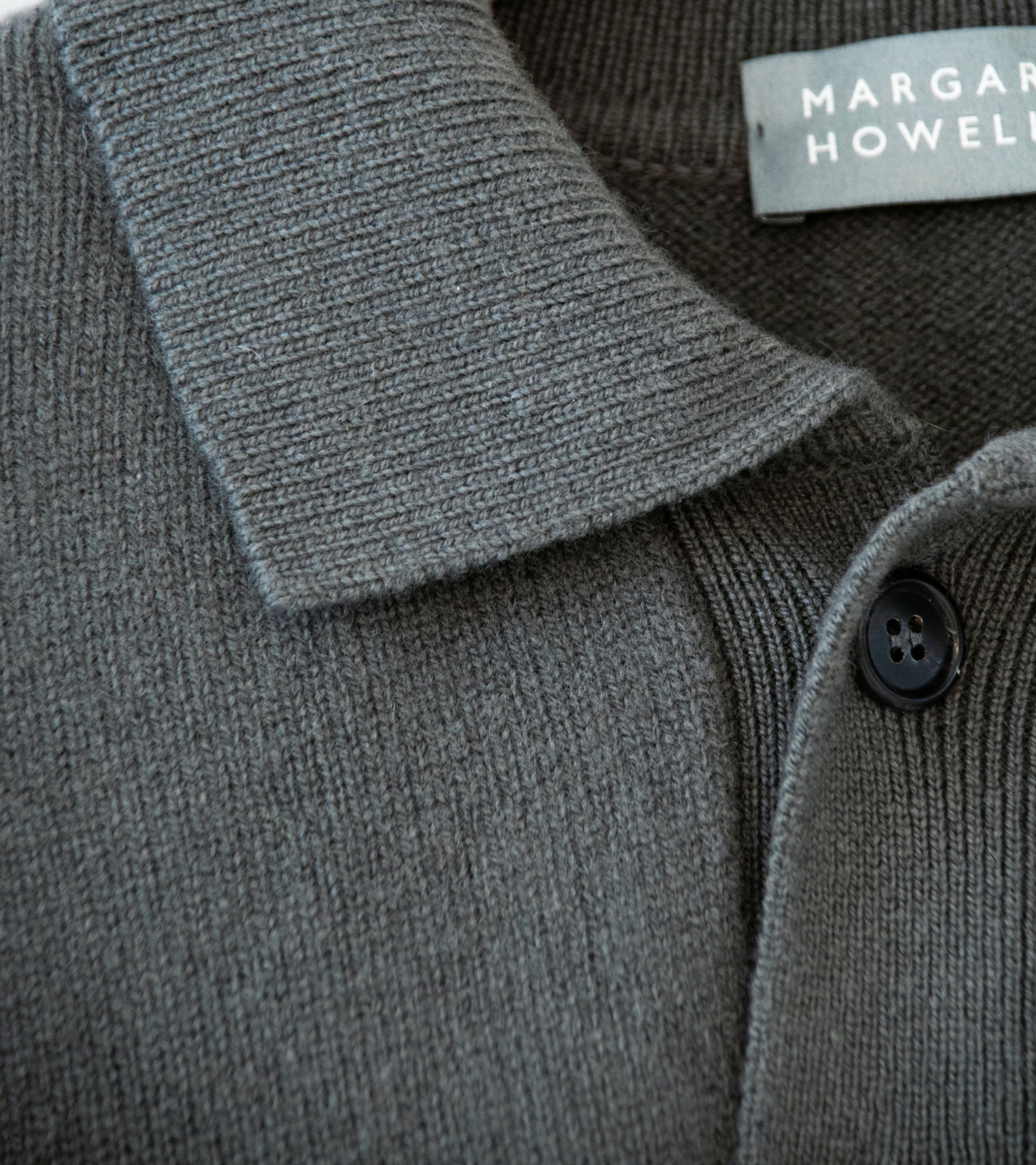 Margaret Howell 'Seamless Pocket Polo Shirt' (Graphite Cashmere Merino) - Image 7